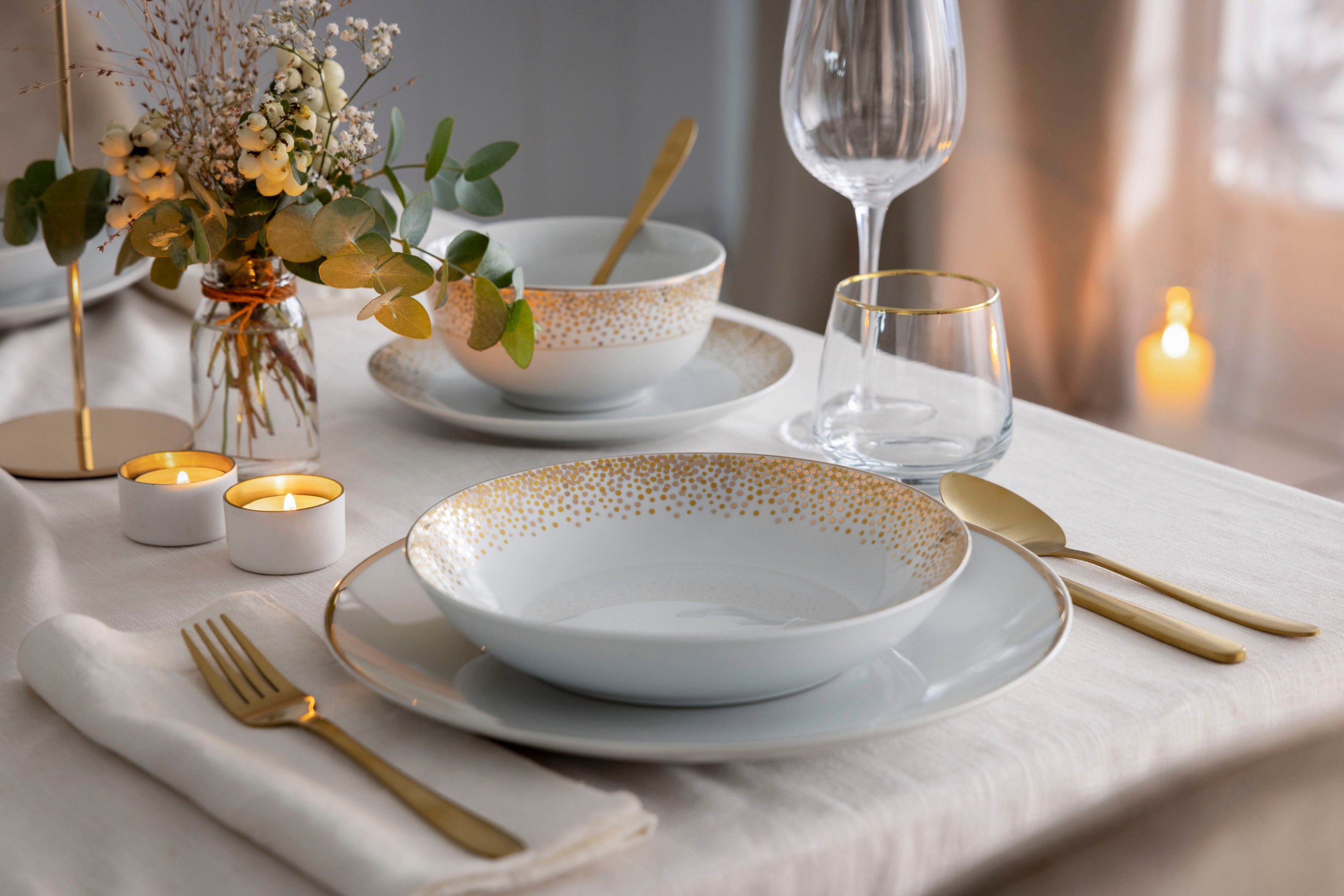 Retsch Arzberg Kombiservice Dusty (30-tlg), 6 Personen, Porzellan, dezentes Dekor auf schlichtem Weiß