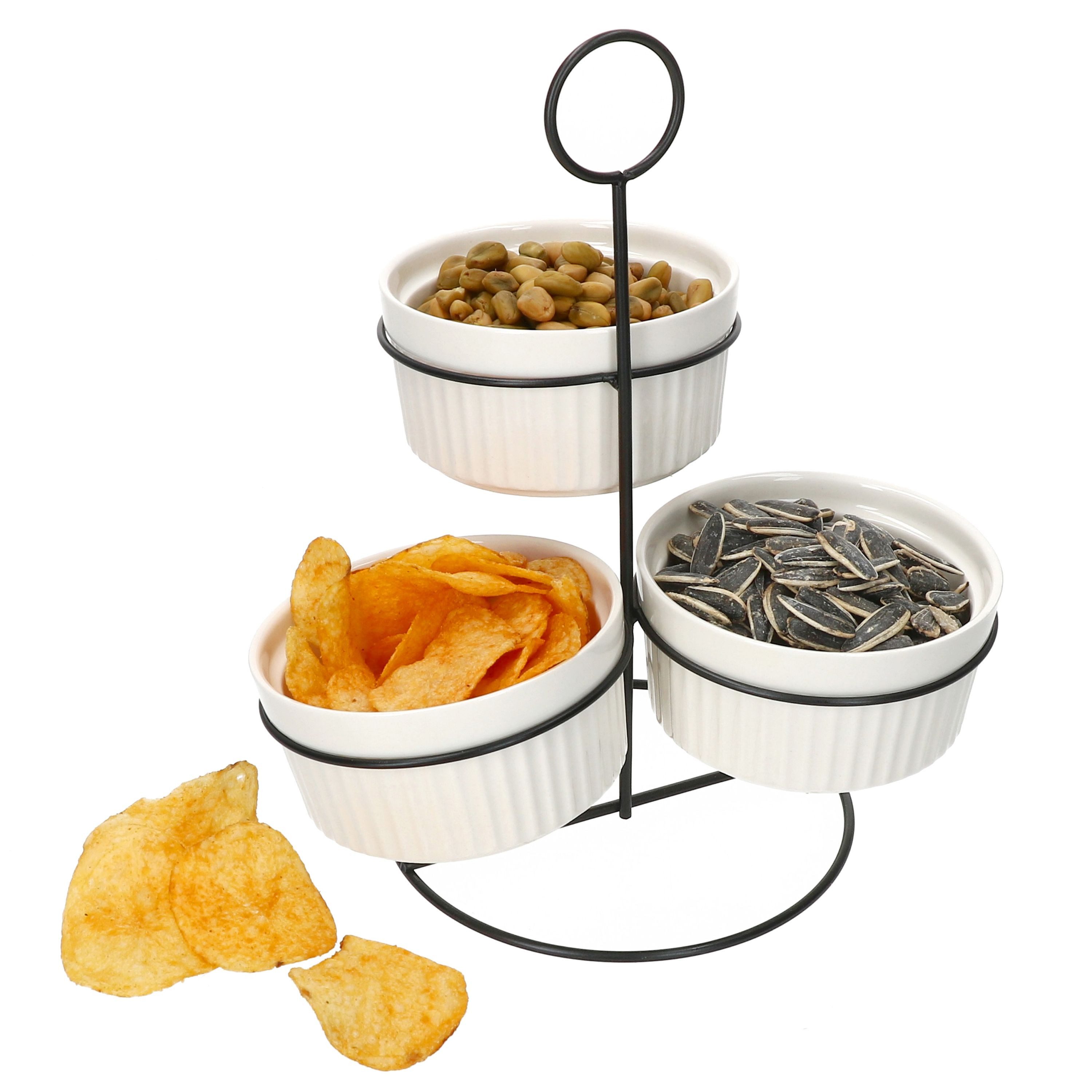 MamboCat Etagere Bianca 3er Set Porzellan-Schalen Set mit Ständer Etagere Dips Dessert, Porzellan