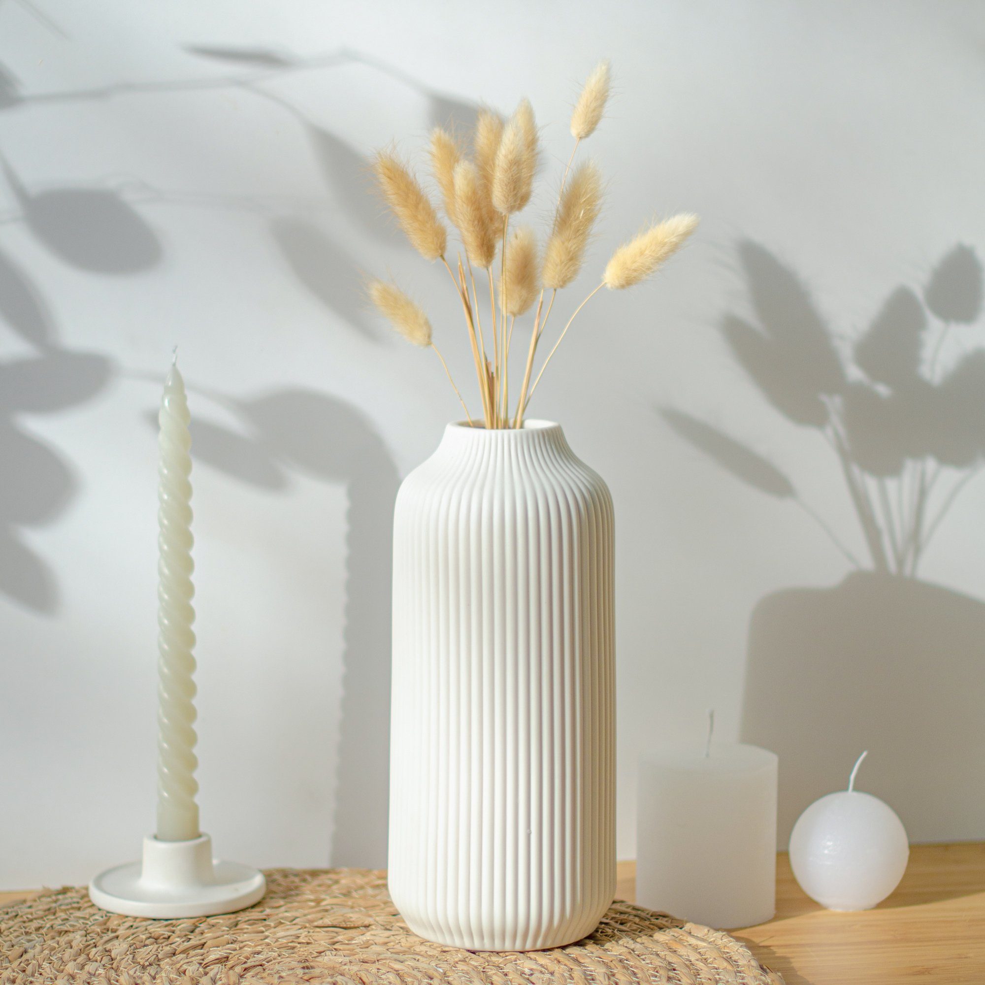 flature Tischvase Keramik Vase mit Pampasgras Blumen - für Rillen und