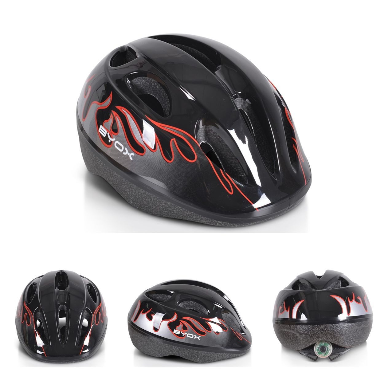 Byox Kinderhelm Y03, Größe S 48-54 cm, LED-Beleuchtung, 8 Löcher, EPS und PVC-Schale