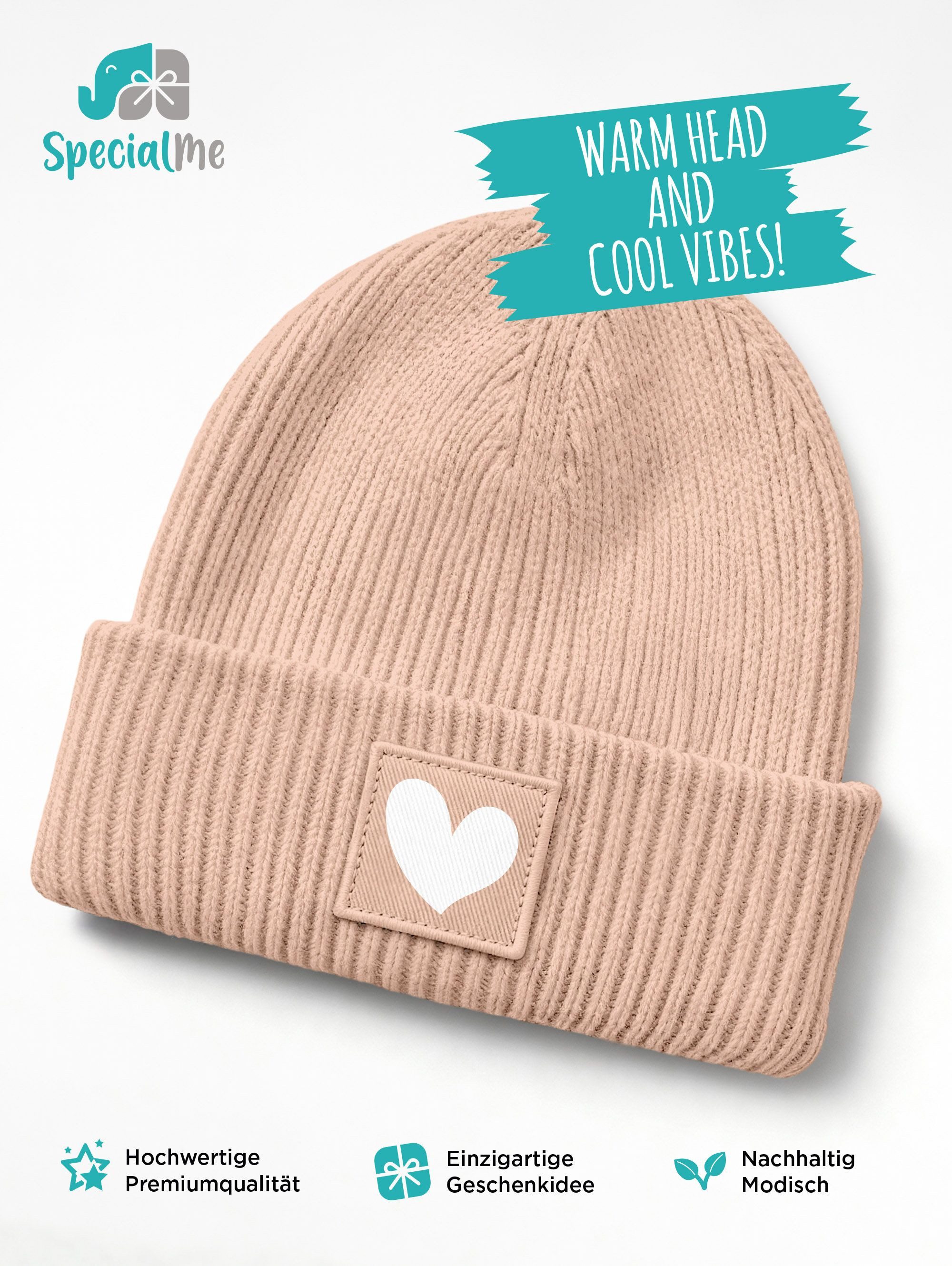SpecialMe Beanie Kinder Beanie Mädchen Print Strickmütze Herz Aufdruck Geschenkidee – Bild 3 von 5