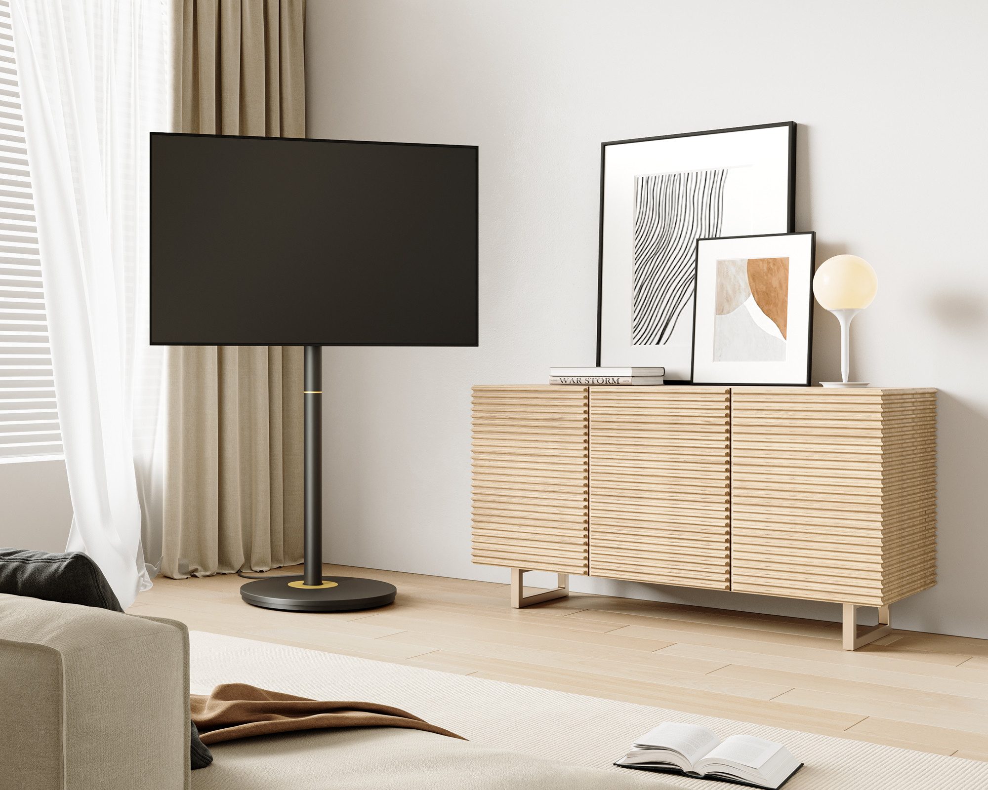 FITUEYES TV-Ständer mobile TV-Halterung mit Rollen, 32-65 Zoll, (bis 65,00 Zoll, höhenverstellbar) – Bild 2 von 5