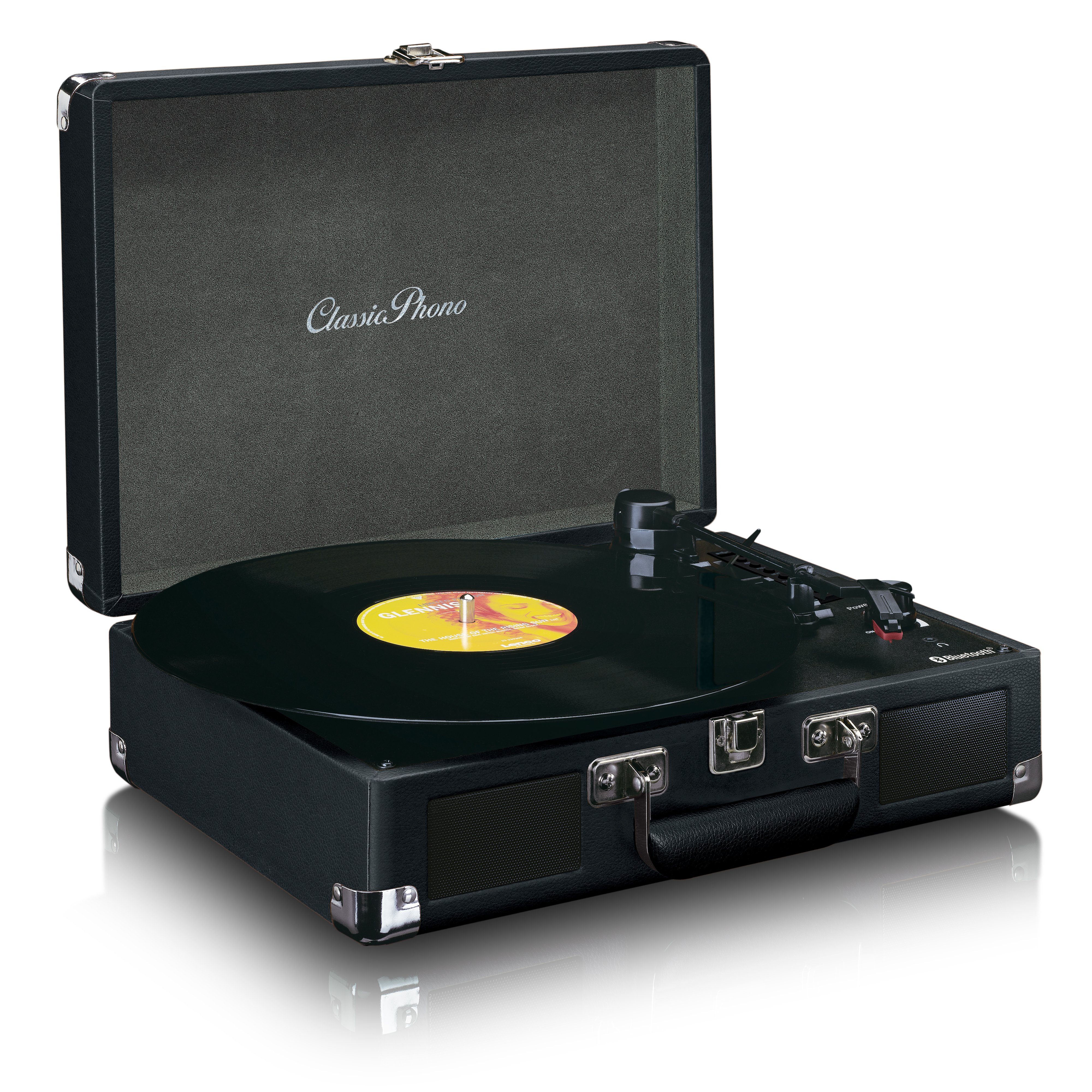 Lenco TT-115BK Plattenspieler (Riemenantrieb, Bluetooth, Retro Kofferdesign inkl. Lautsprecher & Vinyl / Bluetooth-Streaming)