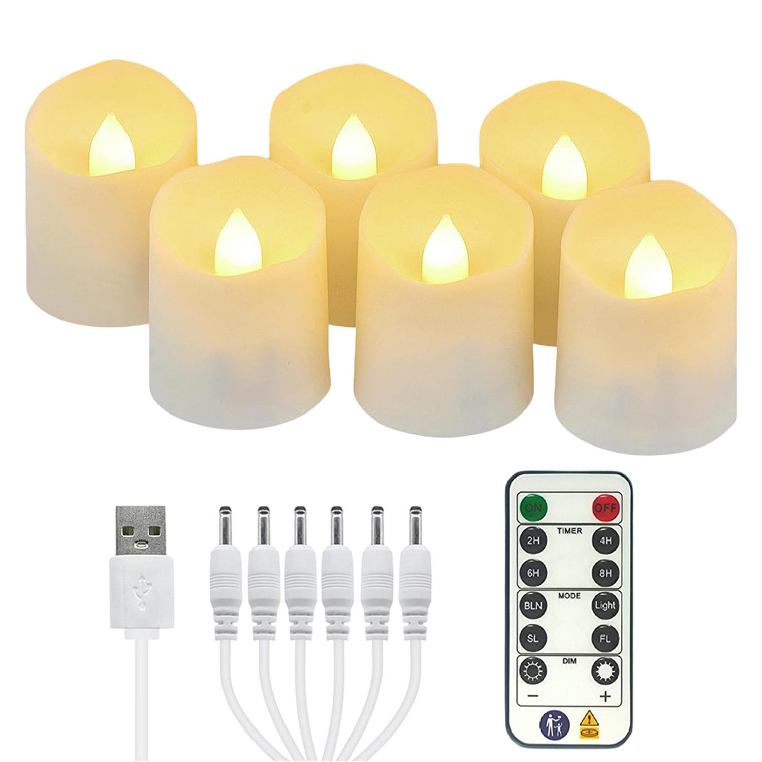 Refttenw LED-Kerze Wiederaufladbar Fernbedienungs-LED-Akku-Kerzenlicht,Timer,6 Stück