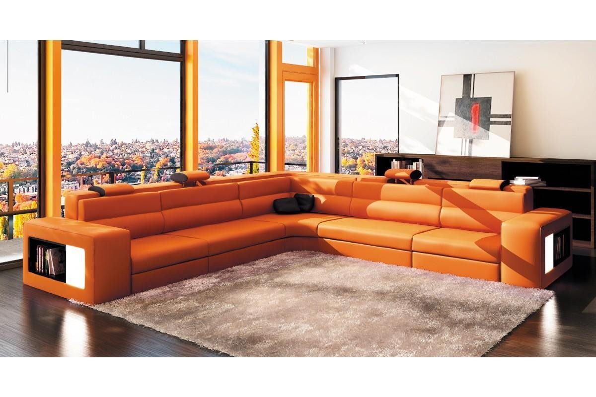 Wohnlandschaft JVmoebel Ecksofa, Modern Design Sofa Ecksofa Couch Orange Polster L-Form Leder