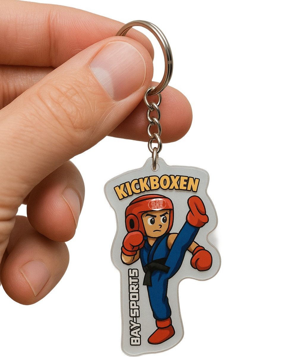 BAY-Sports Schlüsselanhänger Kicki der Kämpfer Figur Kickboxen Kickboxing Kinder Thaiboxen Muay Tha (Acryl Widerstandfähig, Stück), Hochwertiges Acrylglas, 2D, Geschenk für alle Anlässe