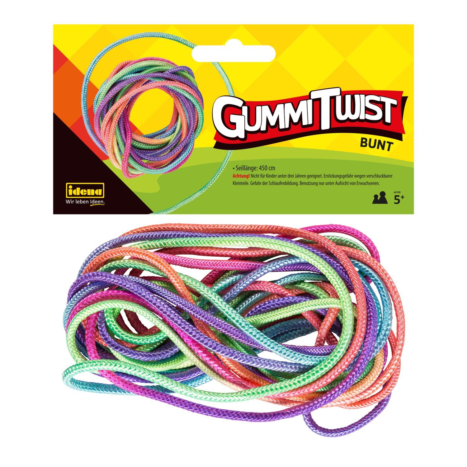 Idena Spiel Idena 40188 - Gummi-Twist für Kinder, 4,5 m langes Seil in bunten