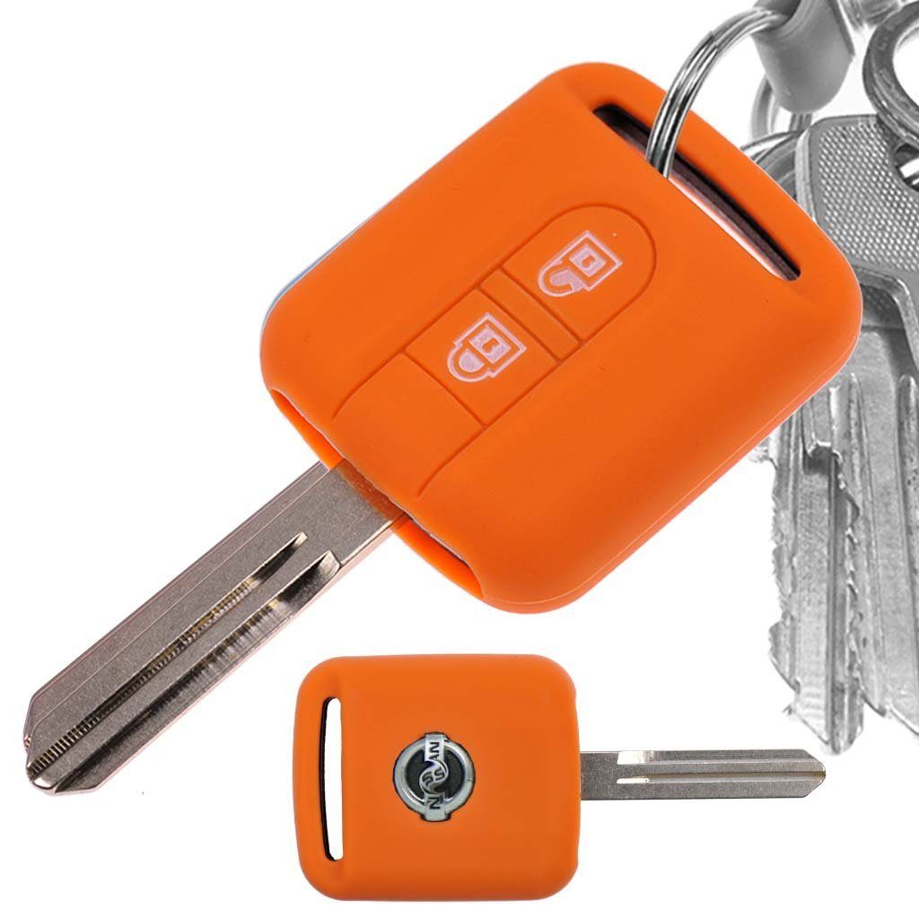 mt-key Schlüsseltasche Autoschlüssel Softcase Silikon Schutzhülle Orange, für Nissan Note Almera II X-Trail Qashqai Tiida Primera 2 Tasten | Schlüsseltaschen