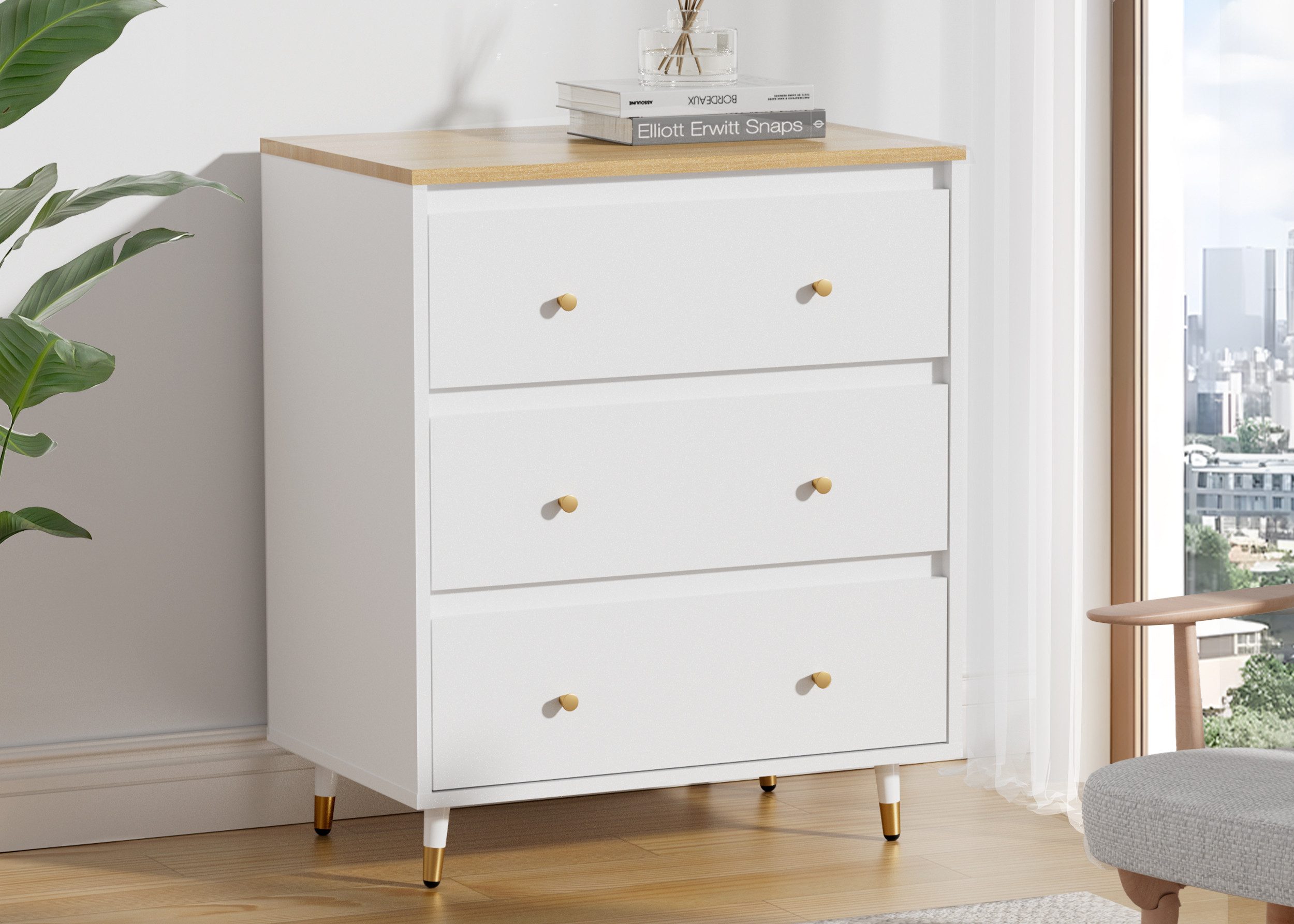 Lexzurn Kommode Kommode mit 3 Schubladen/5 Schubladen/6 Schubladen/8 Schubladen (Modernes Massivholz Sideboard für das Schlafzimmer,Wohnzimmer,Flur und Büro, Schrank,Viele Farbvarianten und Stauraum), Kommode weiß