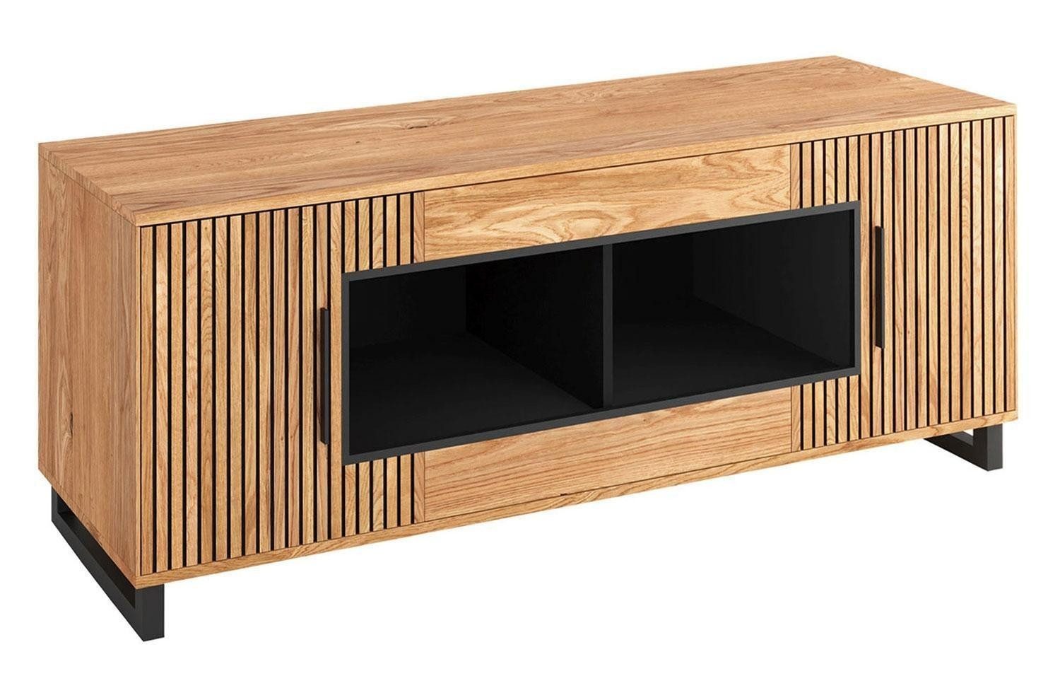 ELFO Kommode MARTHA, B 190 x H 65 cm, 2 Türen, 2 offene Fächer, teilmassives Eichenholz