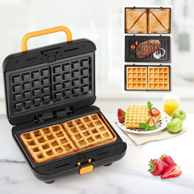 iscooter Kontaktgrill 750W Sandwichmaker, Sandwichtoaster, Kontaktgrill, Waffeleisen 6 in1, 750,00 W, 6 austauschbare Antihaftplattens, Waffeln und Steak