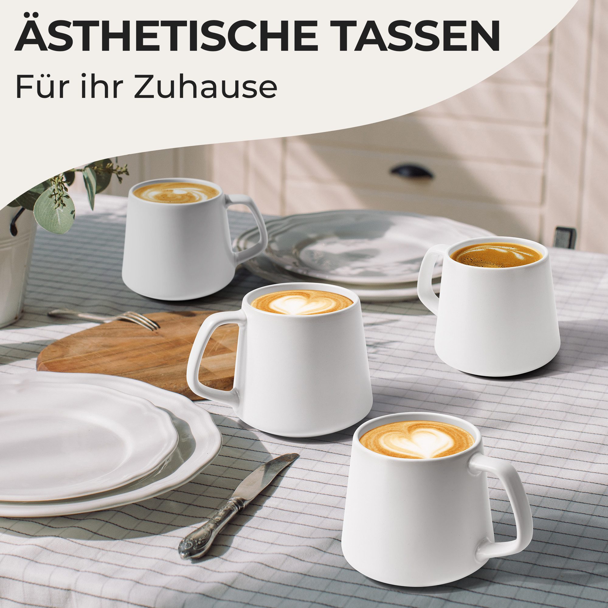MiaMio Tasse Luxe Kaffeebecher 420 ml Weiß, 4-tlg., Keramik – Bild 3 von 5