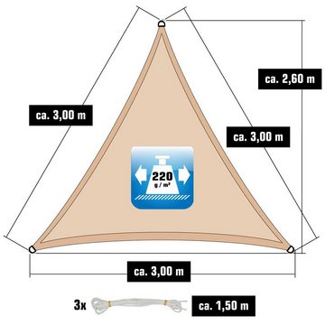 AMANKA Sonnensegel UV Sonnensegel Dreieckig Sonnensegel Atmungsaktiv, 3x3x3m Beige + Befestigung