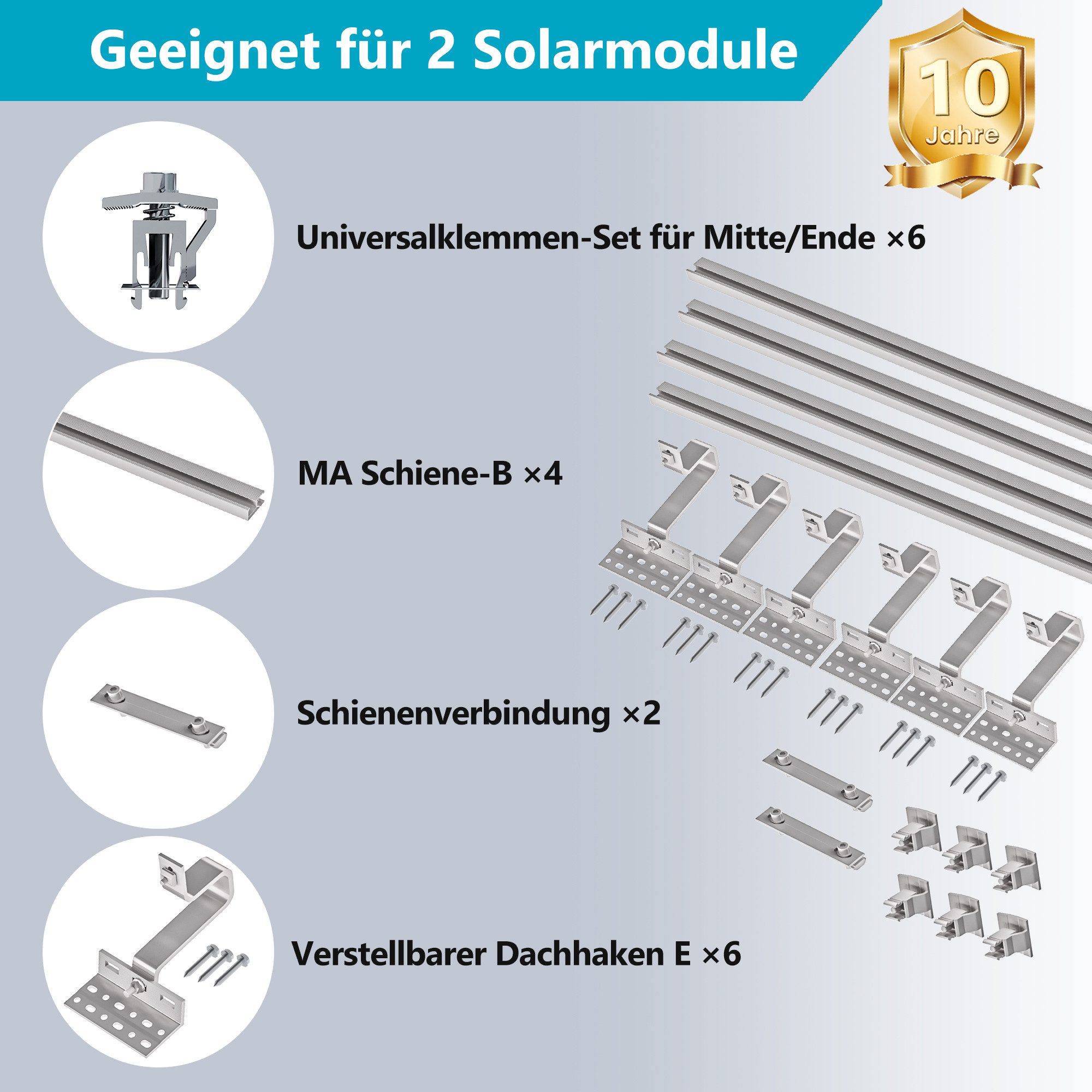 SolarMars Solarmodul-Halterung Solarpanel Halterung für Ziegeldach Balkonkraftwerk, (Komplettset Halterung Solarmodul für 28-46mm dicke Module, Solar Halterung  – Bild 2 von 5