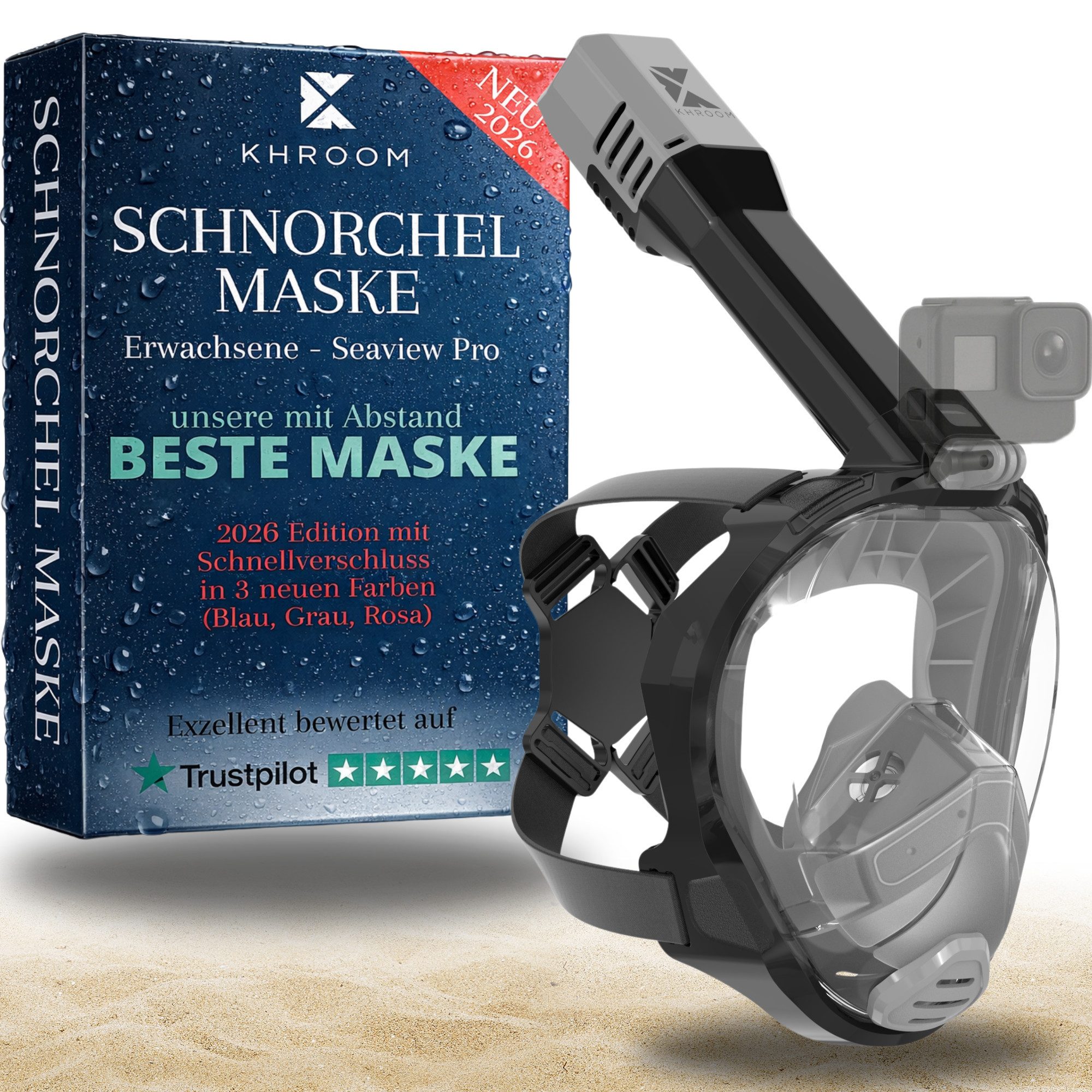 Khroom Schnorchel Schnorchelmaske Erwachsene Tauchermaske Vollgesichtsmaske Schnorcheln (geprüfte CO₂ Sicherheit, Vollgesichtsmaske Tauchmaske), Seaview Pro