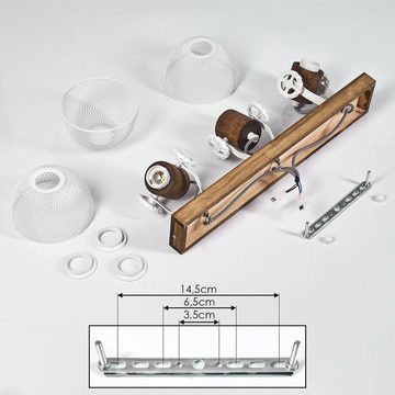 hofstein Deckenleuchte »Cotes« Deckenlampe aus Holz/Metall, Braun/Weiß Schirme, Gitter-Optik, ohne Leuchtmittel, Leuchte m. Holzbalken, Textilkabeln u. verstellbaren Strahlern, 3xE27