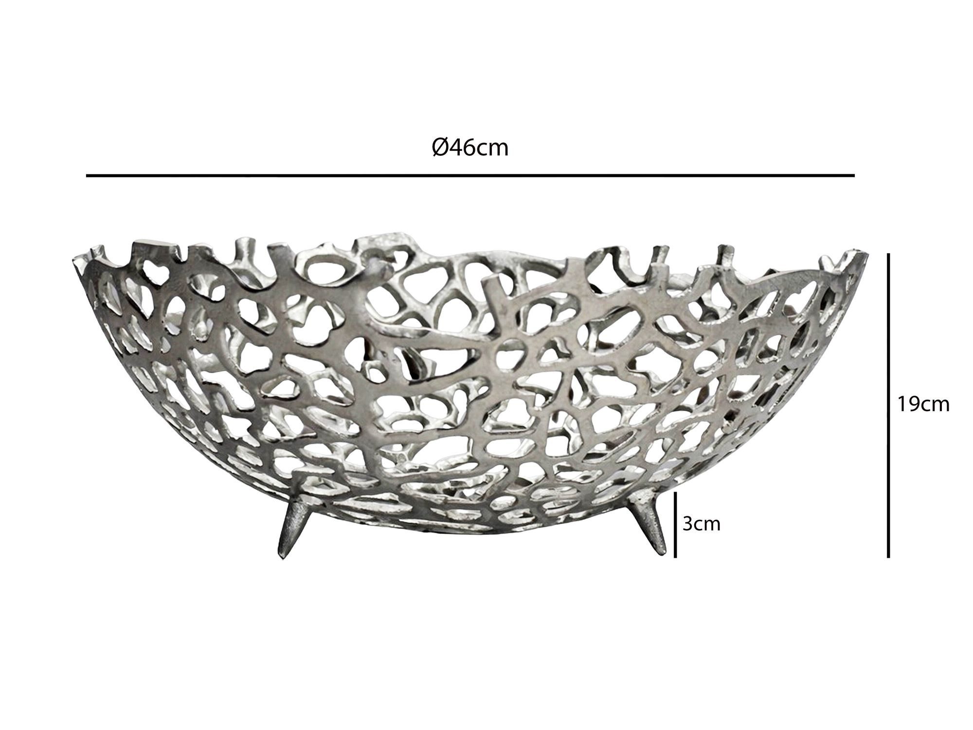 FINEBUY Obstschale FB77650 Früchtekorb Aluminium Silber 46cm Dekoschale Obstkorb Metall, Aluminium, (Schöne Früchteschale in schicker Korallenoptik), Drei kleine Standbeine für sicheren Halt