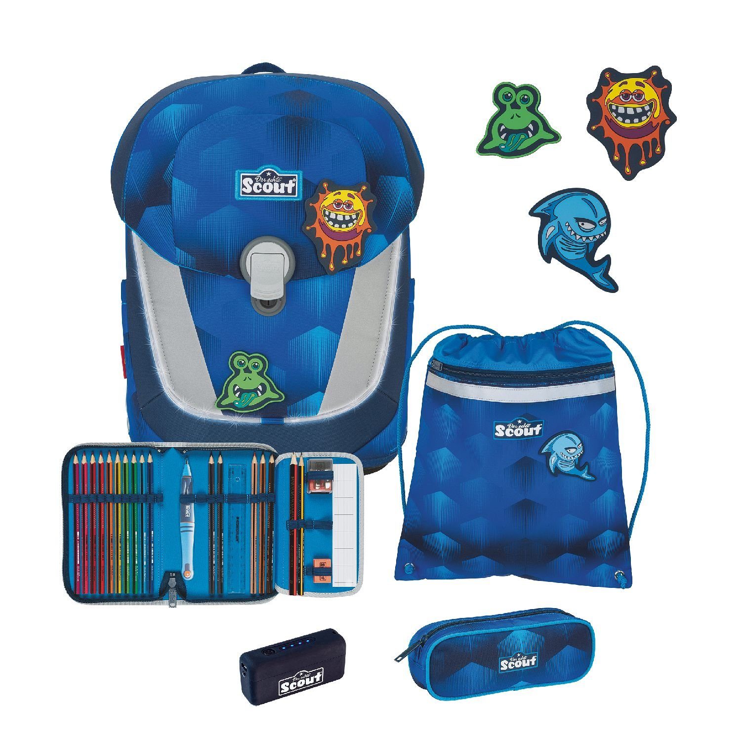 Scout Ранцы Sunny II Ранцы-Set 5-tlg. Exklusiv Safety Light Funny Freaks