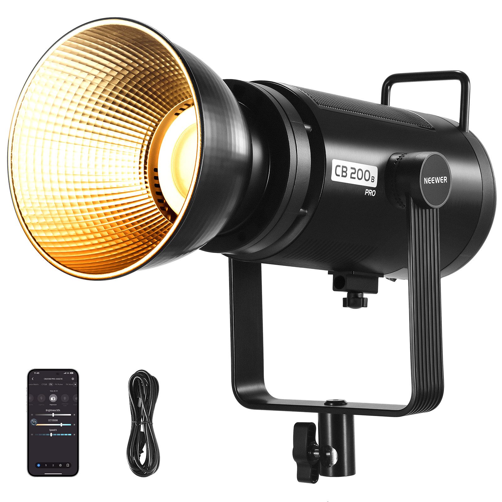 Neewer Videoleuchte CB200B 210W COB Bi-Color LED Videoleuchte Studiolicht, mit 2,4G/APP Fernbedienung, 2700K-6500K, CRI97+, 12 Effekte