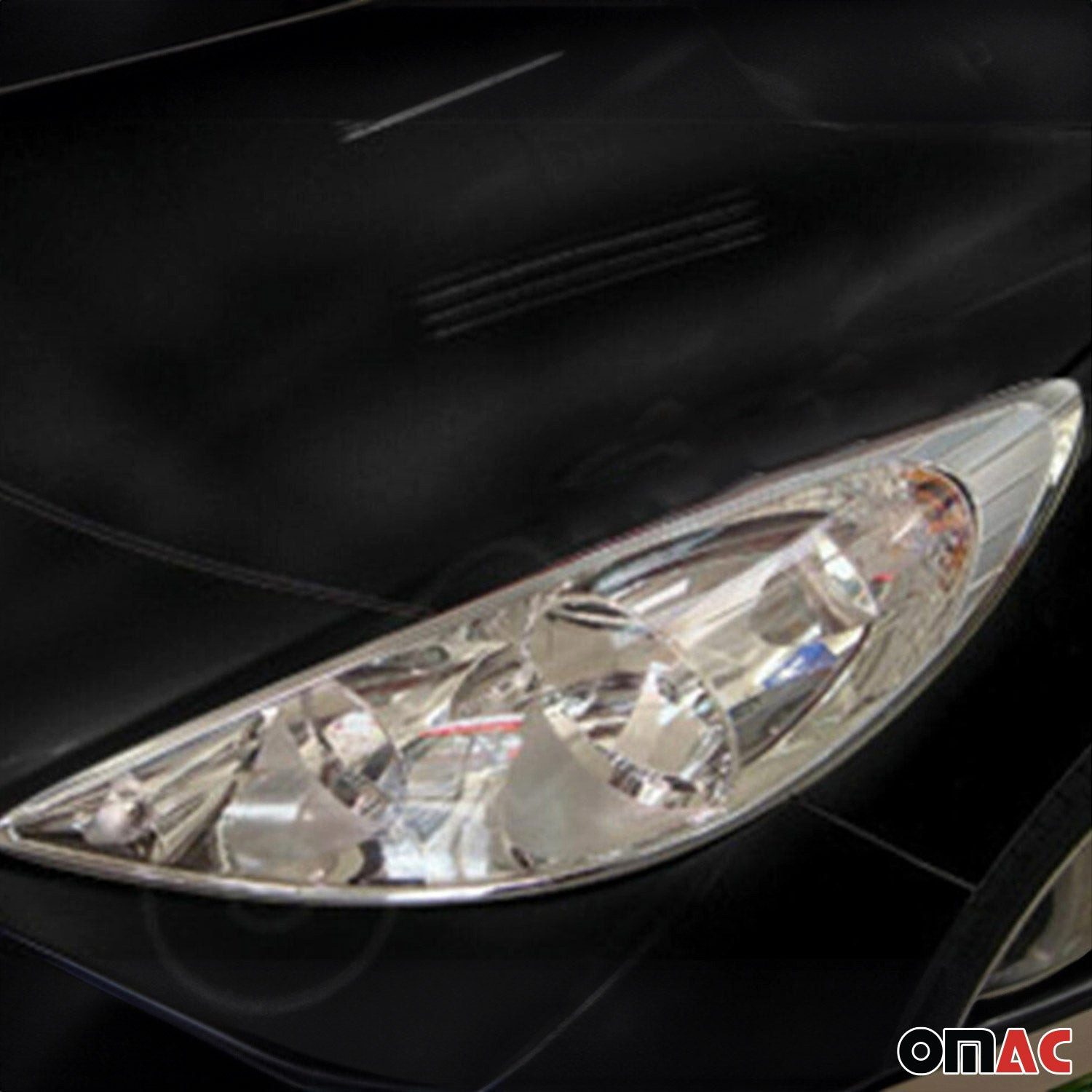 OMAC Zierleisten-Aufkleber Scheinwerferrahmen Rücklicht Rahmen Satz für Peugeot 207 + Chrom ABS, (4tlg)
