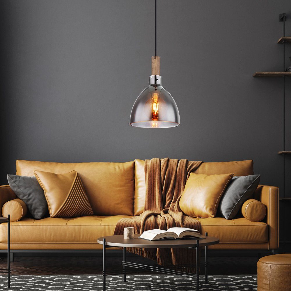 GLOBO LIGHTING Hängeleuchte, Leuchtmittel inklusive, Warmweiß, LED Pendellampe Esszimmerleuchte Hängelampe Rauchglas schwarz H 120 cm