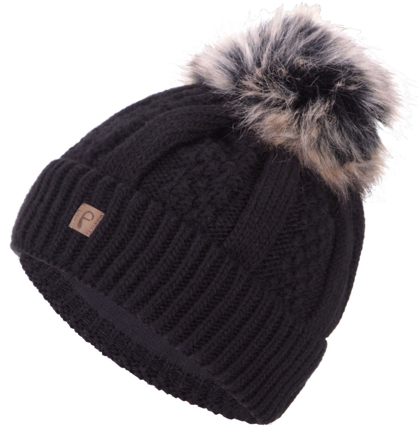 Faera Bommelmütze Wintermütze Damen gefüttert Mütze Herren Haube Strickmütze Beanie