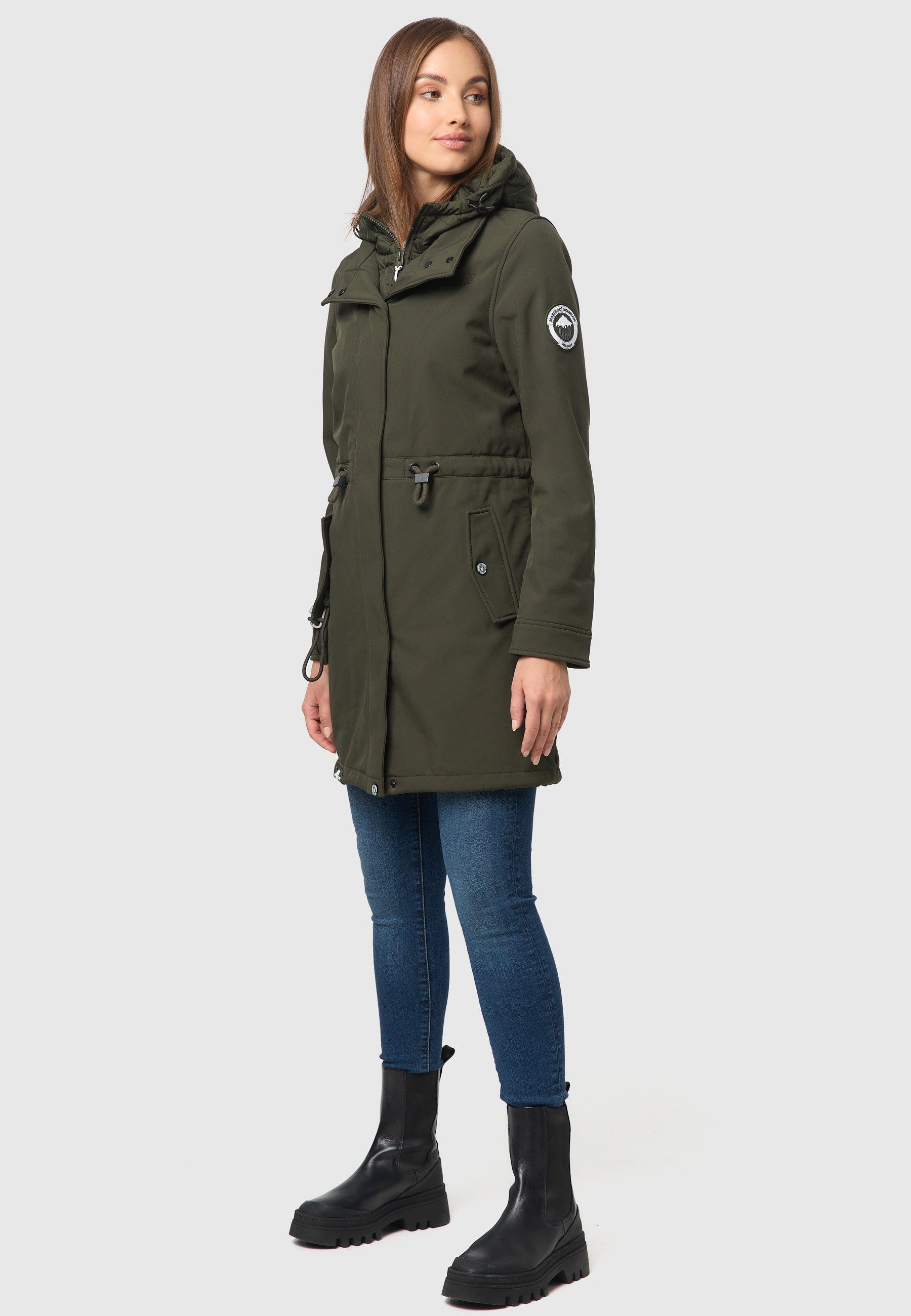 Softshelljacke Olive Mountain Marikoo Dark mit einem Doppelkragen Presanella