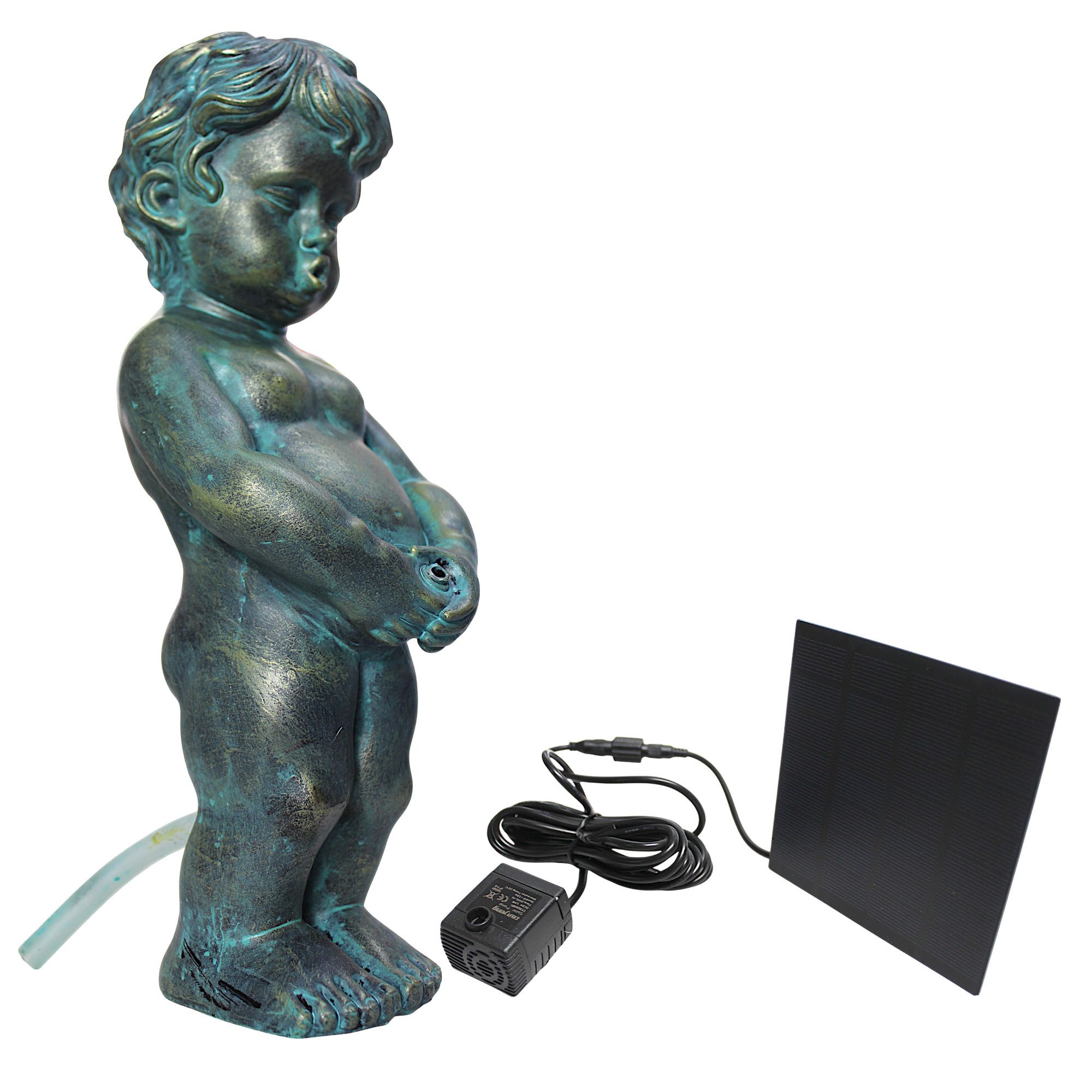 Arnusa Wasserspeier Solar Wasserspiel Junge klassisch Gartendeko 31 cm, Teichdekoration Teichfigur Springbrunnen ohne Strom
