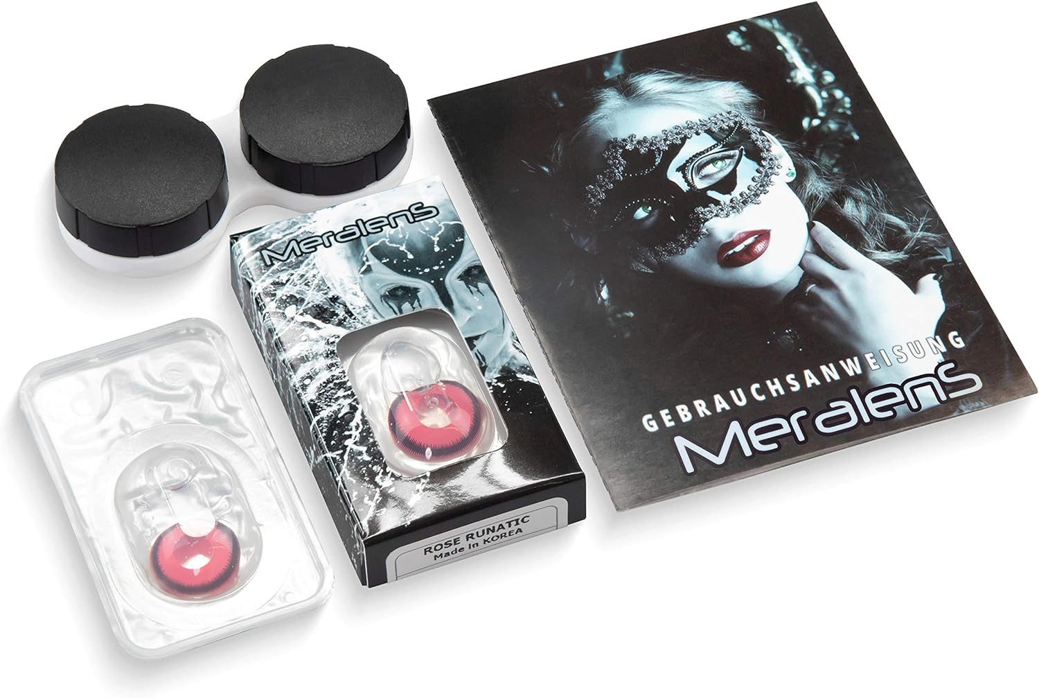 MeralenS Jahreslinsen rosa 'Rose Lunatic' Manga Fun Linsen 1 Paar. Halloween & Cosplay