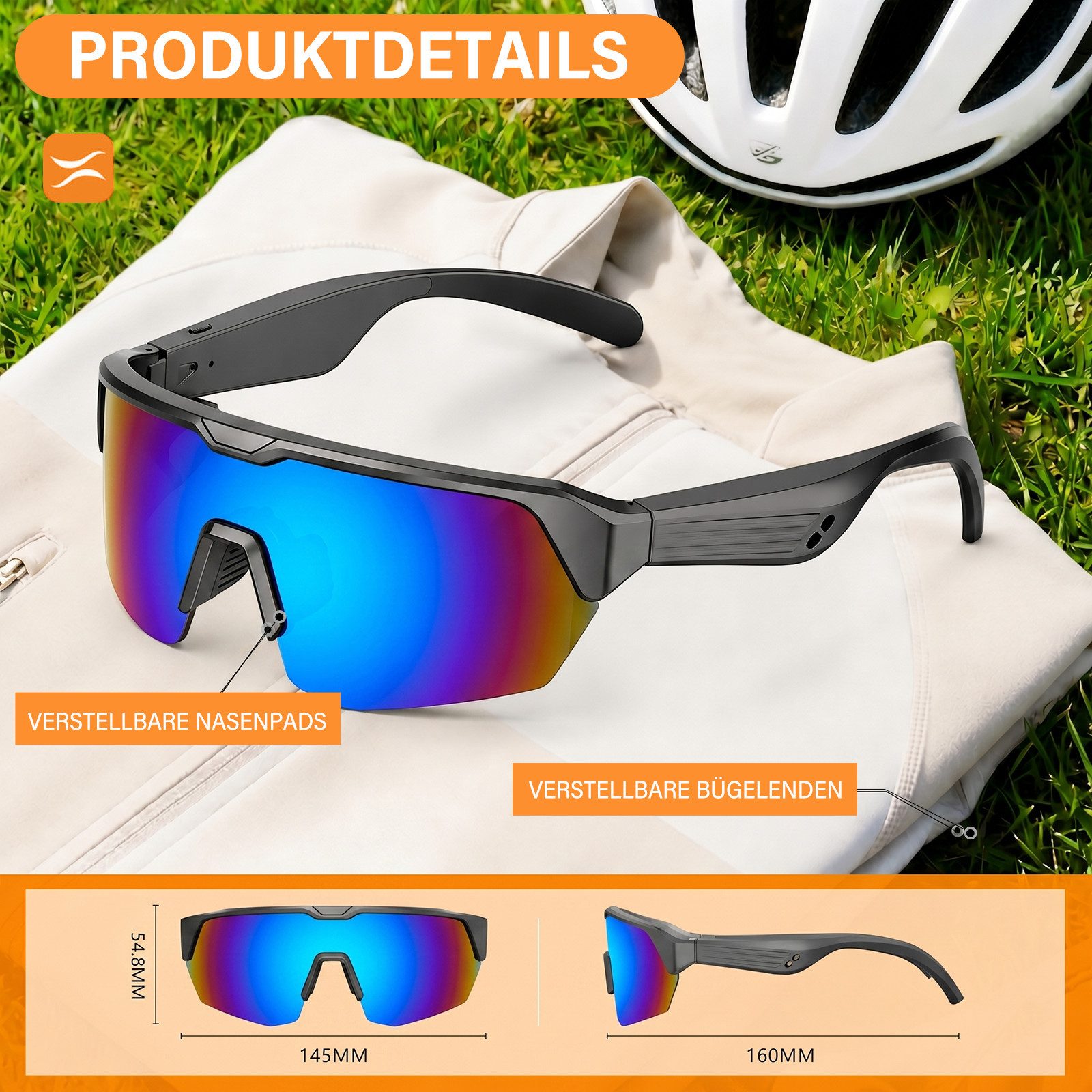 MOPUEA Sonnenbrille Bluetooth Sportbrille Fahrradbrille Open-Ear Audio Freisprechfunktion (Bluetooth Sportbrille mit Freisprechfunktion, Kabellose Sportbrille m – Bild 4 von 5