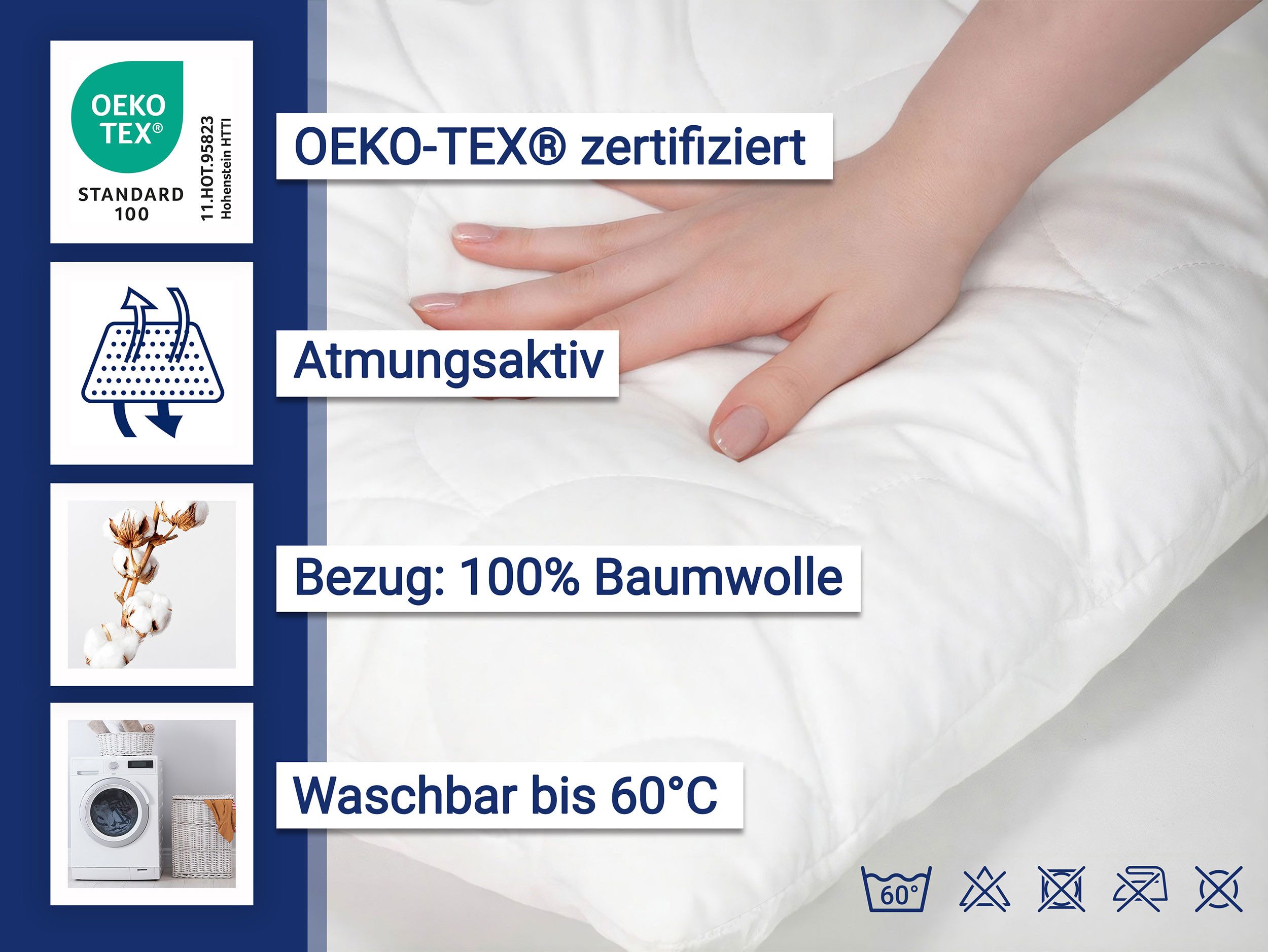 ZOLLNER Kopfkissen, Füllung: 100% Hochbauschpolyester, Bauch-, Seiten-, Rückenschläfer, 60 x 80 cm, 100% Baumwolle, vom Hotelwäschespezialisten