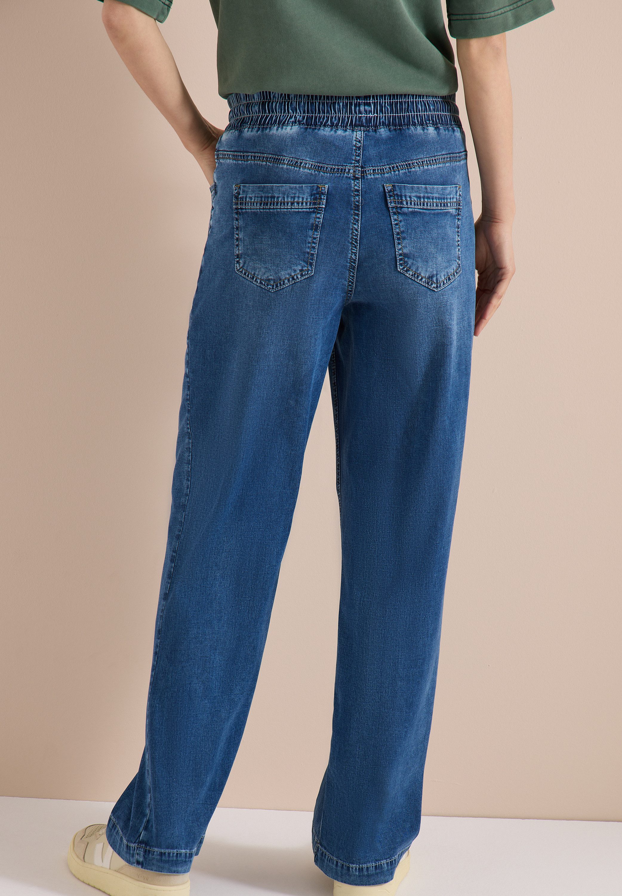 CECIL Loose-fit-Jeans Style Neele mit elastischem Bund und Kordelzug