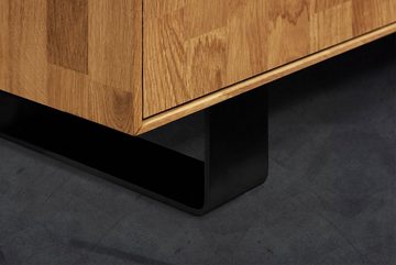 Natur24 Sideboard Kommode Leeds Wildeiche 197x50x78 gestell Schwarz mit 3 Türen