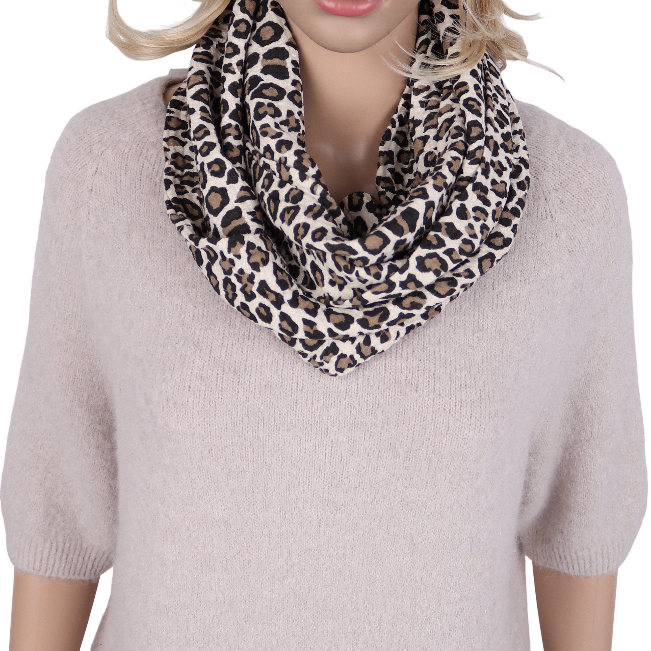 MIRROSI Loop Damen Schal aus Musellin, Made in Italy 70x20cm, Leo, Schlauch günstig online kaufen