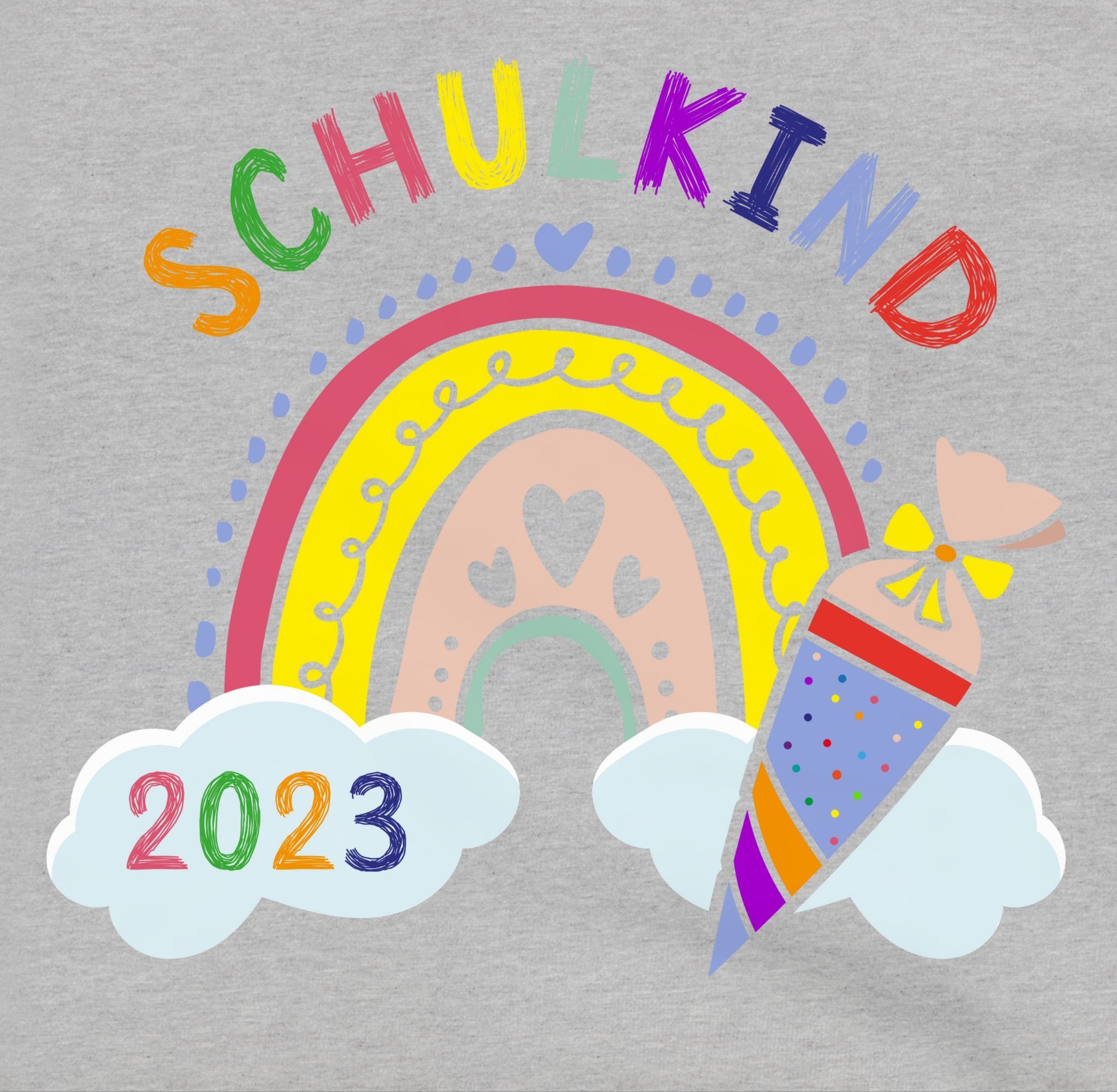 2 2023 Shirtracer Regenbogen Hoodie Schulkind Mädchen Einschulung meliert Grau