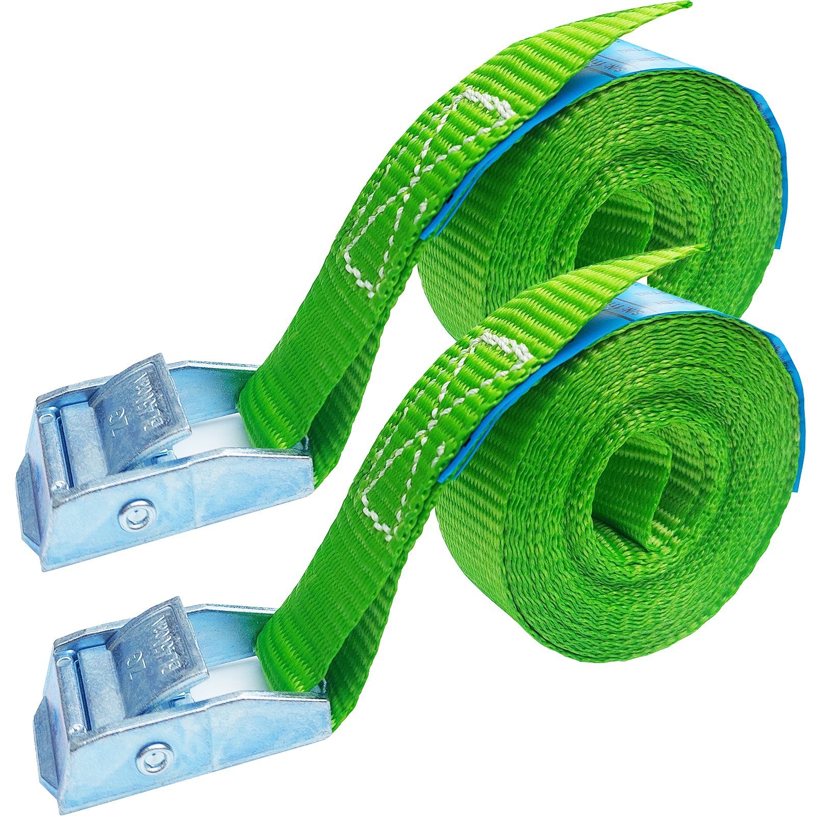 ECI Tools Spanngurt 2 x Zurrgurt Klemmschloss Spanngurt 2,5 x 400 cm KL104-400 Grün (Sparpack, 2er-Set) einteilig, DIN EN 12195-2, abgeschrägte, geglättete Schnittkanten