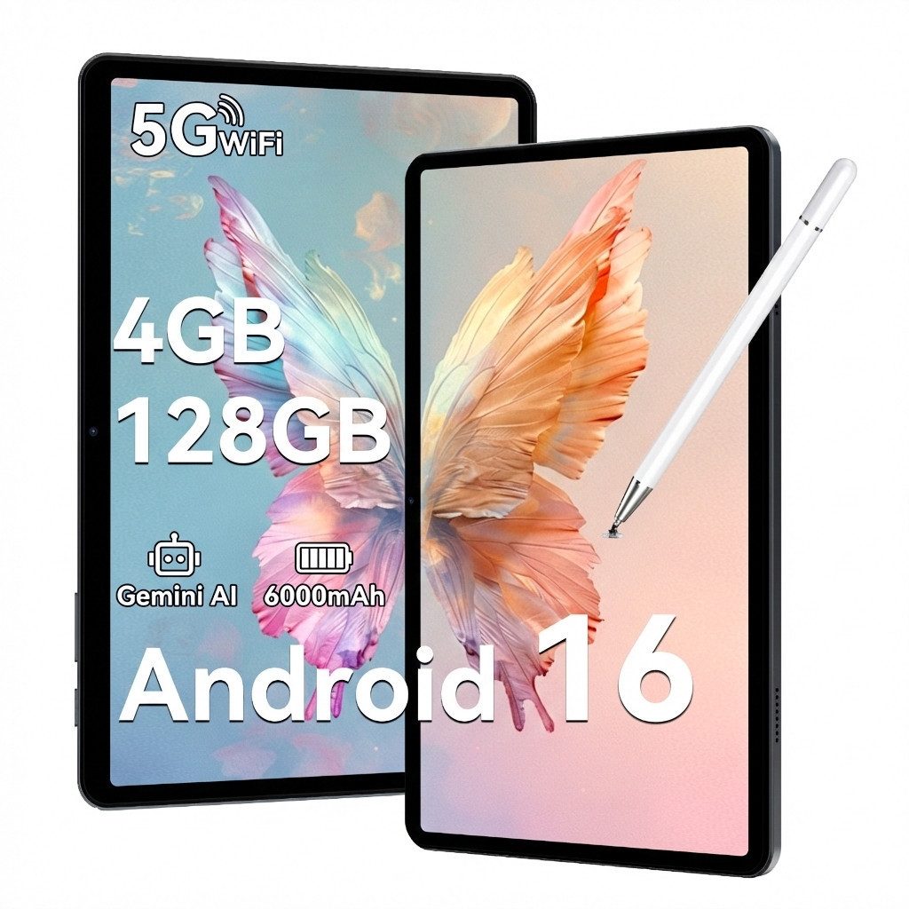 TABWEE T8 10" Android 16 64GB/128 GB incl. Stift Tablet (10.1", 128 GB, Android16, 5G wifi, Android 16, Gemini AI, mit Stift)
