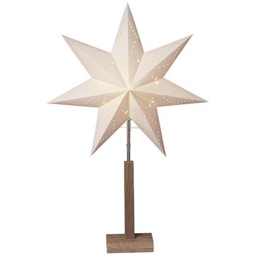 STAR TRADING LED Dekolicht Papierstern-Tischleuchte 'Karo', weiß, Holzfuß Eiche, 70cm, Papierstern-Tischleuchte 'Karo', weiß, Holzfuß Eiche, 70cm