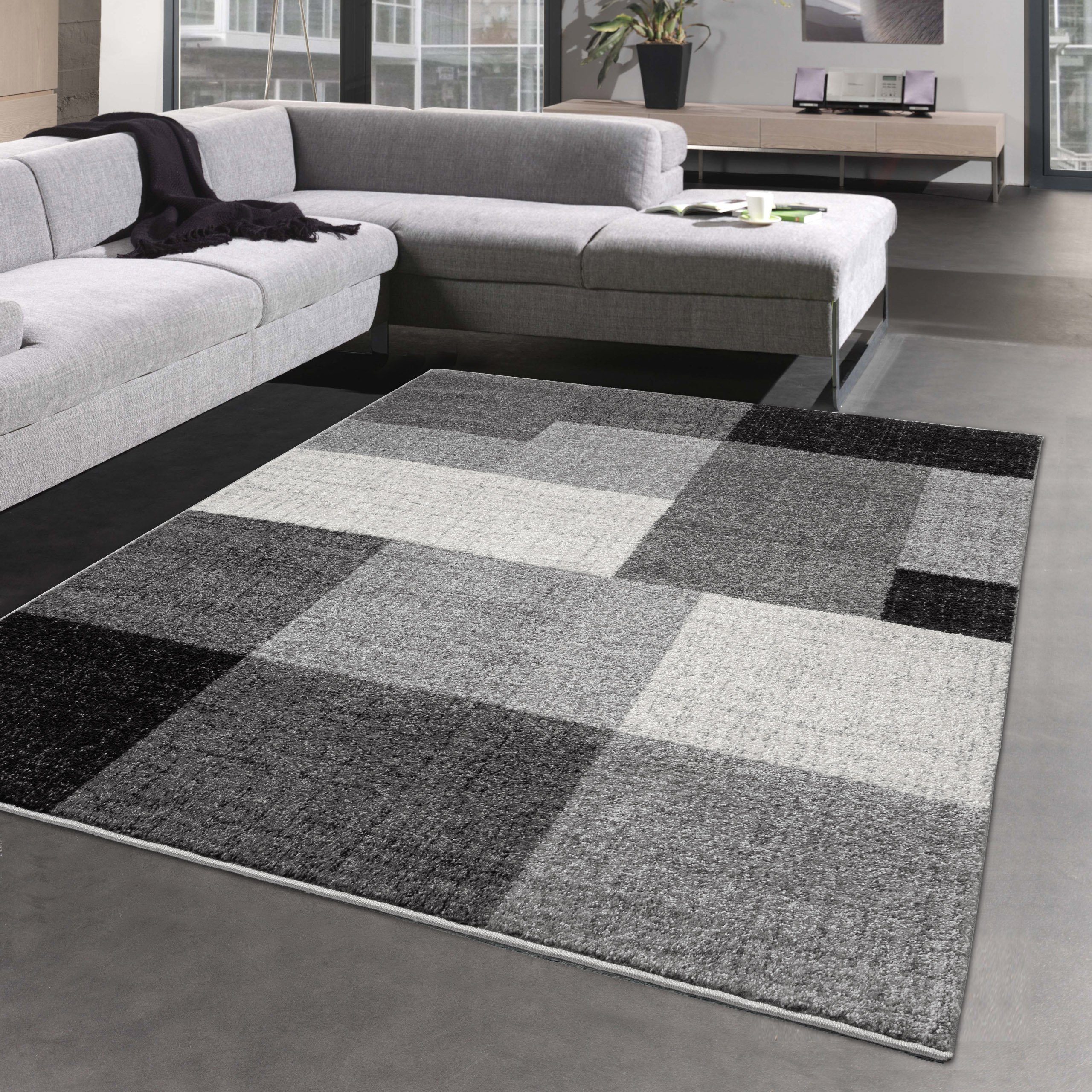 Carpetia Teppich Modern abstrakter Designerteppich mit Quadraten in creme a günstig online kaufen