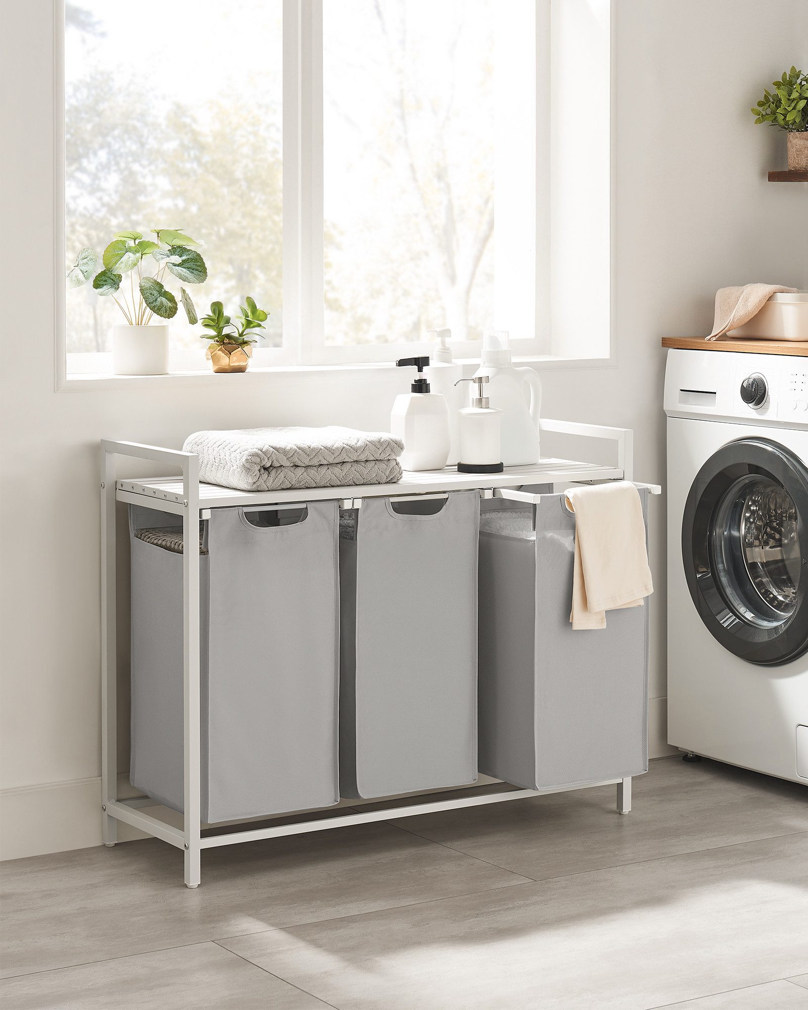 VASAGLE Wäschekorb, 3 Fächer, mit Ablage, ausziehbar und abnehmbar, 3 x 38 günstig online kaufen