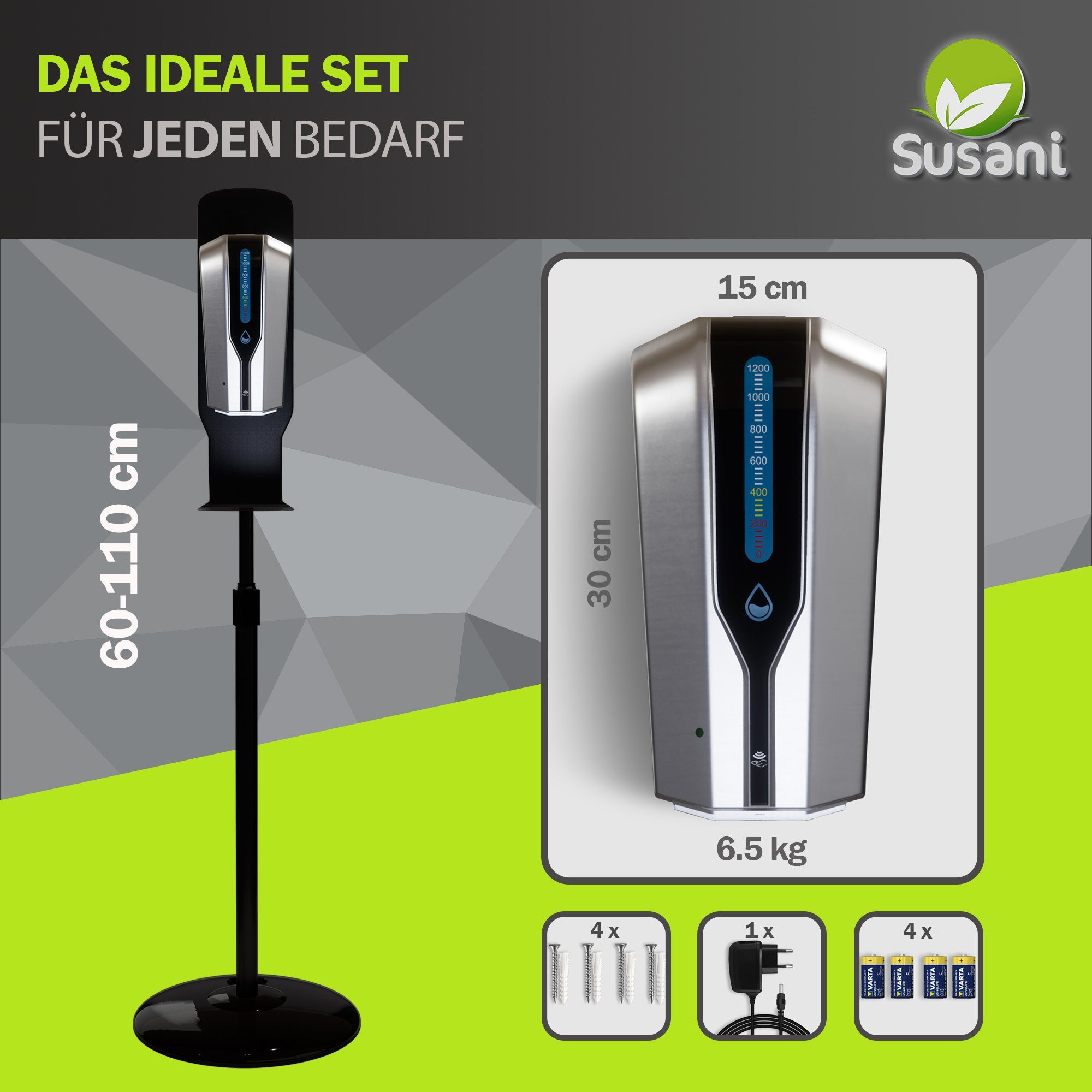 Thumbnail - Susani Spülmittelspender Desinfektionsspender [1200ml] - Desinfektionsspender Sensor (Silber)