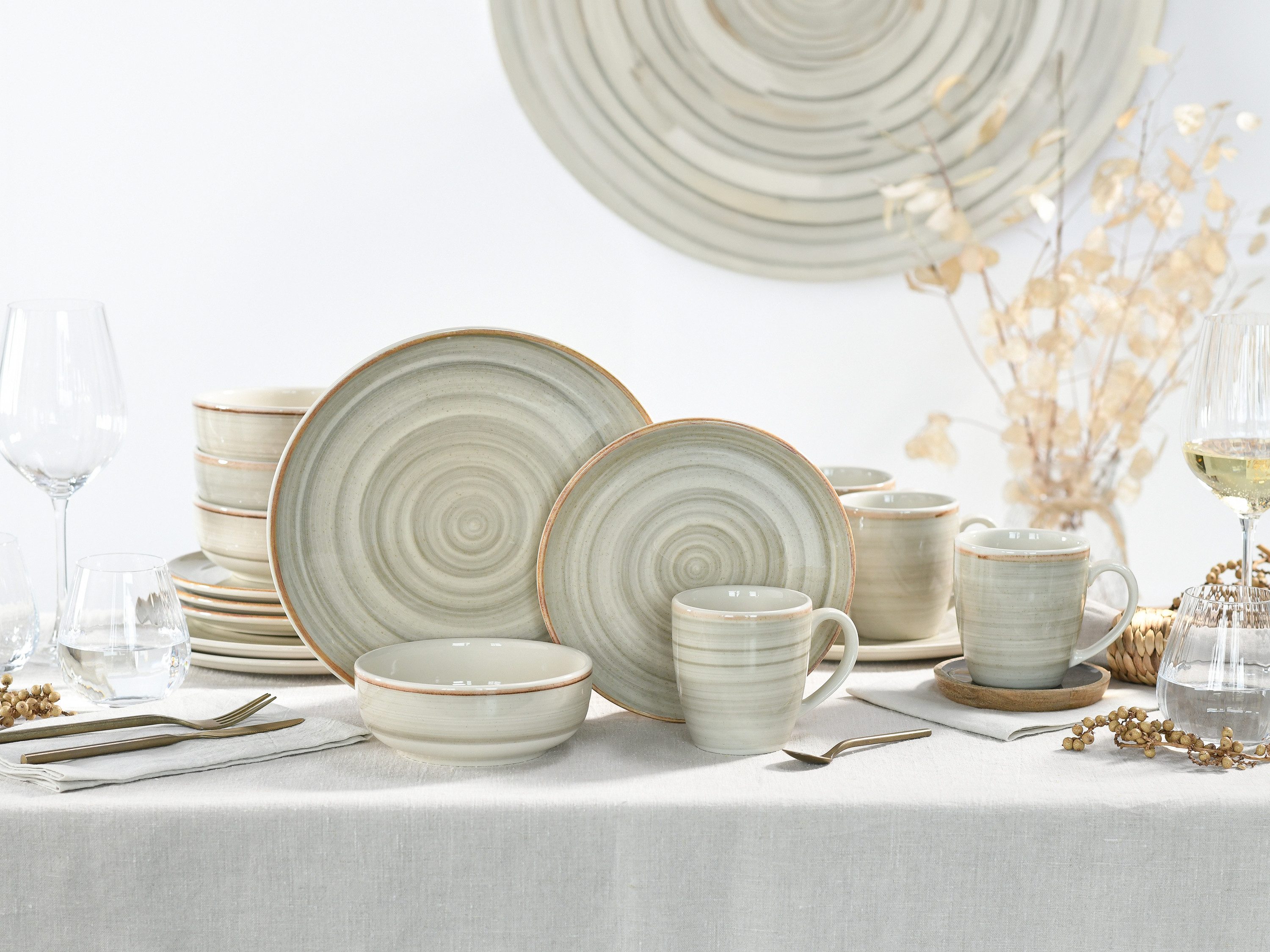 CreaTable Kombiservice Caoba Sand (16-tlg), 4 Personen, Steingut