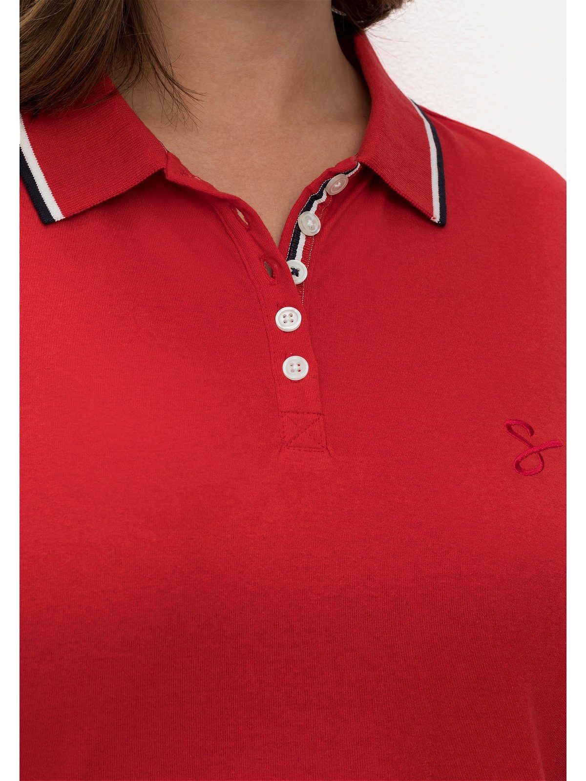Sheego Polokragen 3/4-Arm-Shirt mit mohnrot Große Größen