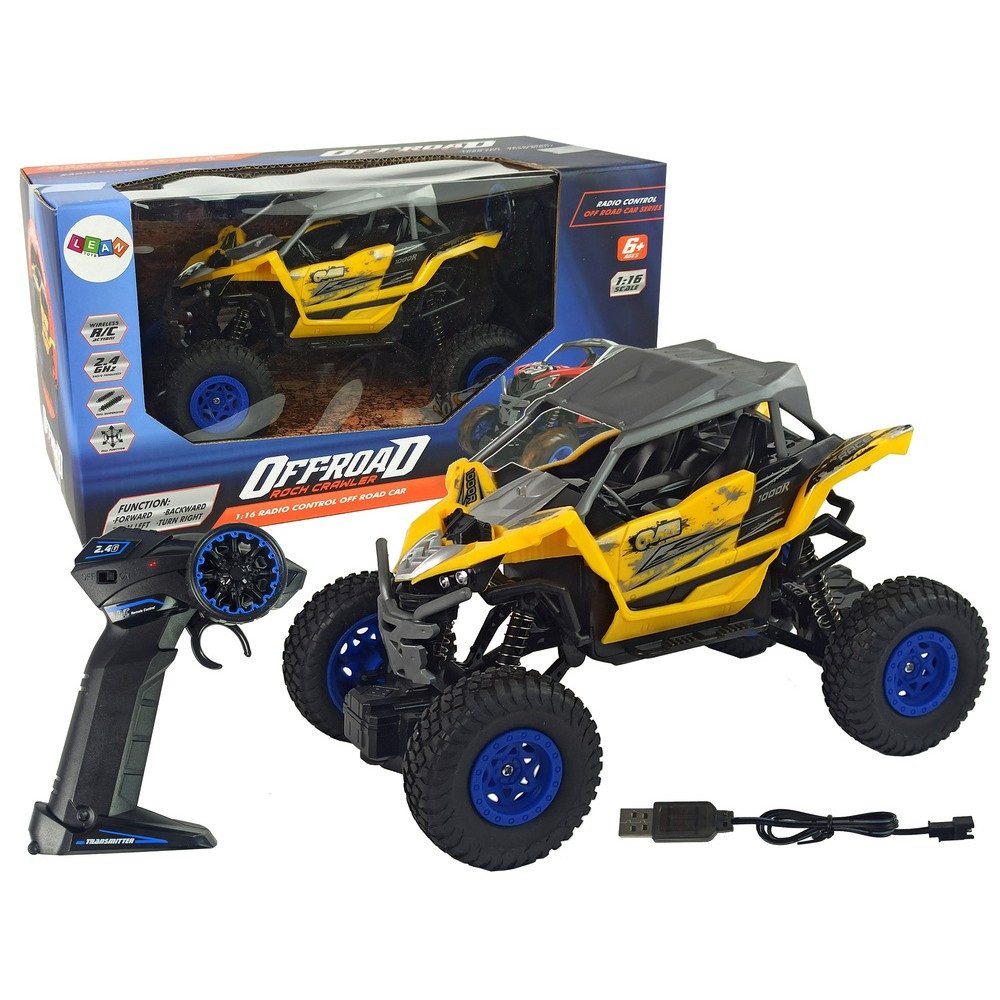 LEAN TOYS RC-Auto Geländewagen Funkfahrzeug Spielzeugauto (Spar-Set, 1-tlg., Radstand 9 cm robust), 2,4 GHz, Maßstab 1:16, Stoßdämpfer, Akku