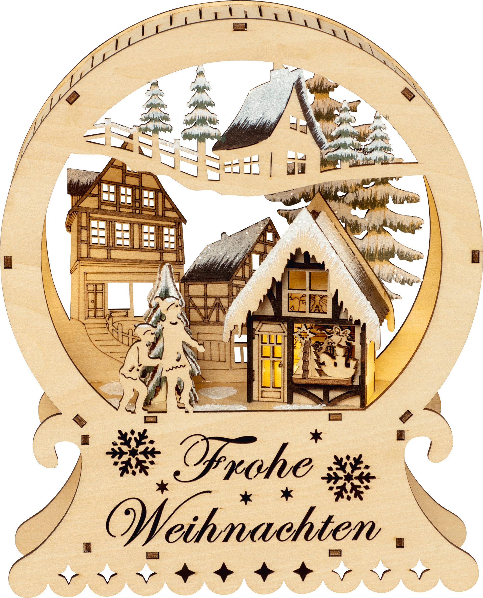 HGD Dekoobjekt HGD Diorama "Frohe Weihnachten" - aus Holz in traditionellem Design, klassische Dekoration für die Weihnachtszeit - mit Timerfunktion
