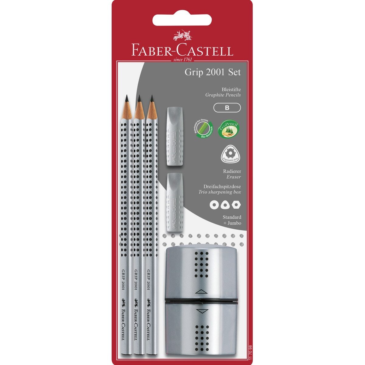 Faber-Castell Drehkugelschreiber FABER-CASTELL Schreib Set Grip 2001 Set B grau 6 Teile Blister