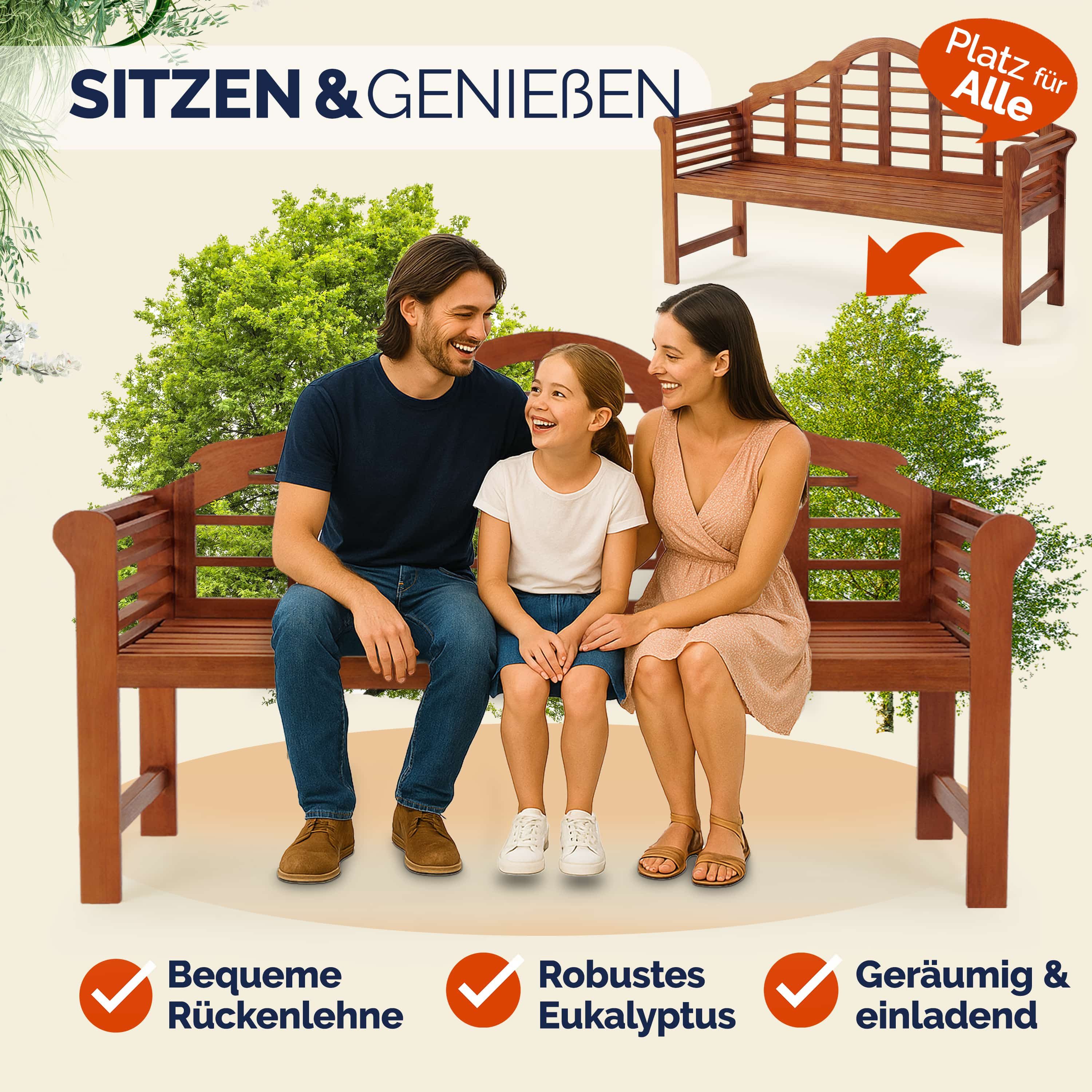 Deuba Gartenbank Marlboro, Wetterfest Eukalyptus Holz FSC®-zertifiziert 135x56x100cm 320kg