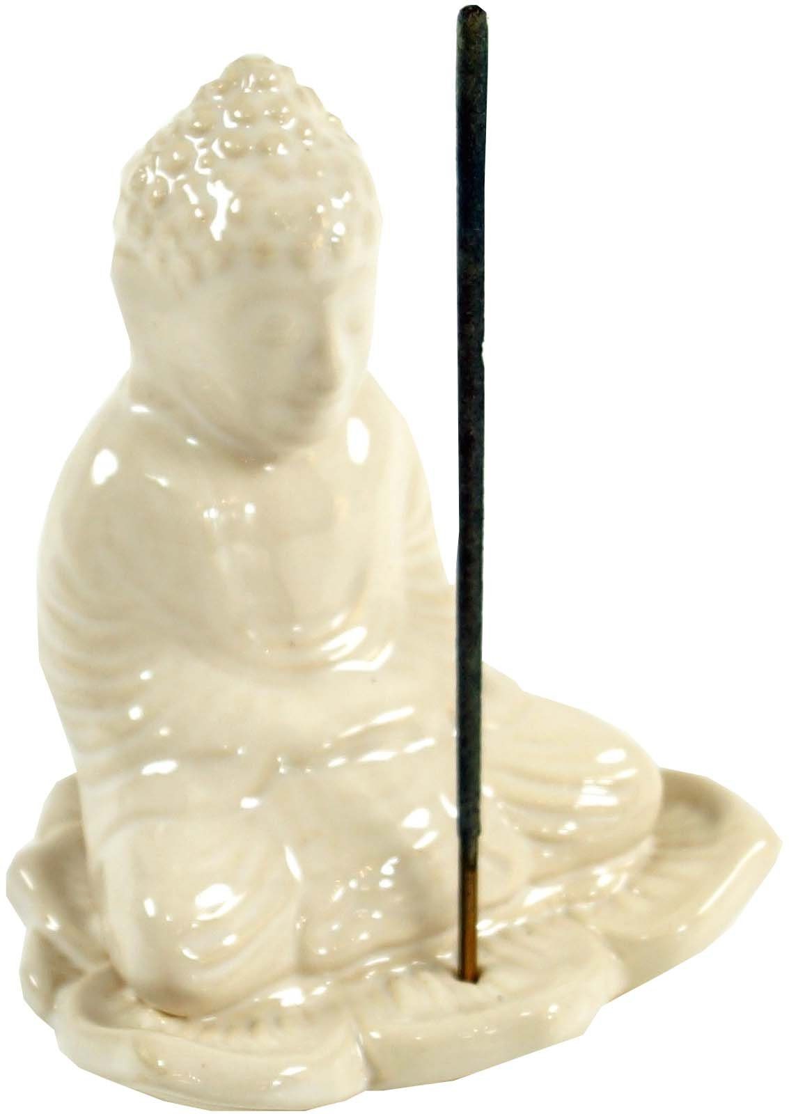 Guru-Shop Räucherstäbchen-Halter Räucherstäbchenhalter Buddha aus -.. 19 weiß Keramik Modell
