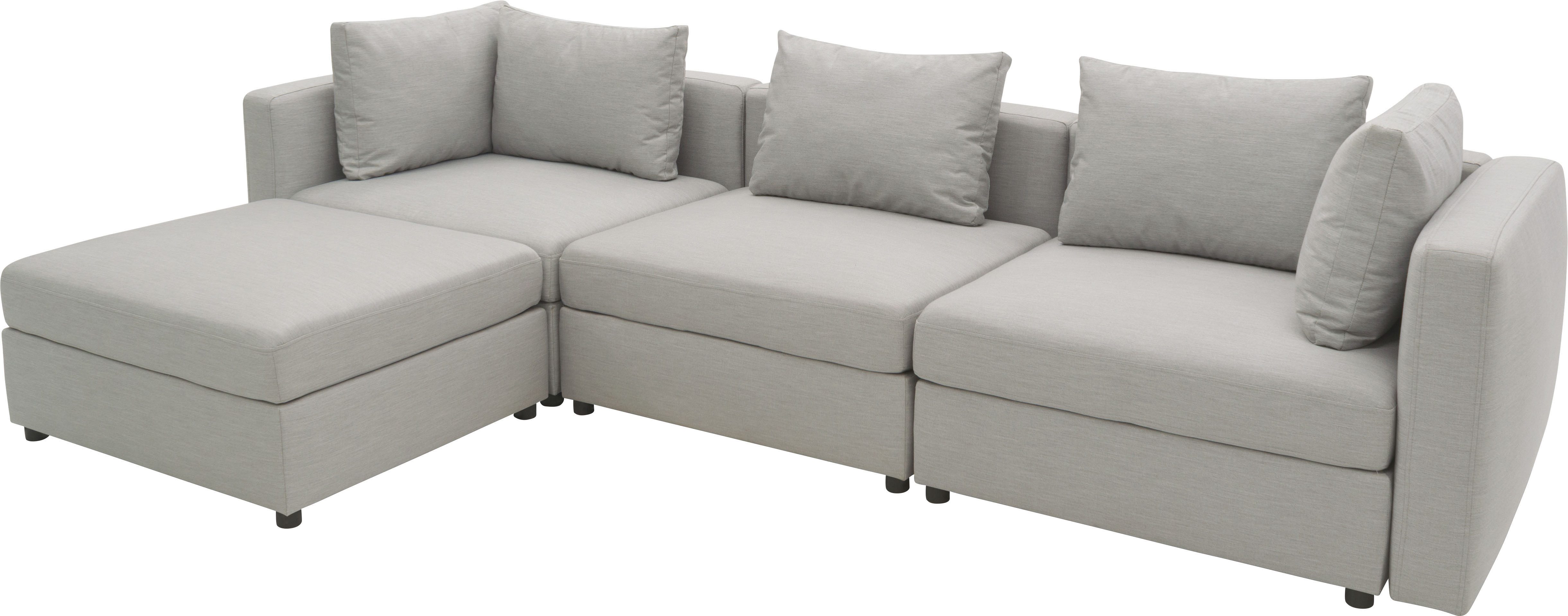 DOMO collection Ecksofa Solskin, individuell erweiterbar/kombinierbar L-Form, mit losen Kissen. Rücken- und Seitenteile als Stecksystem.