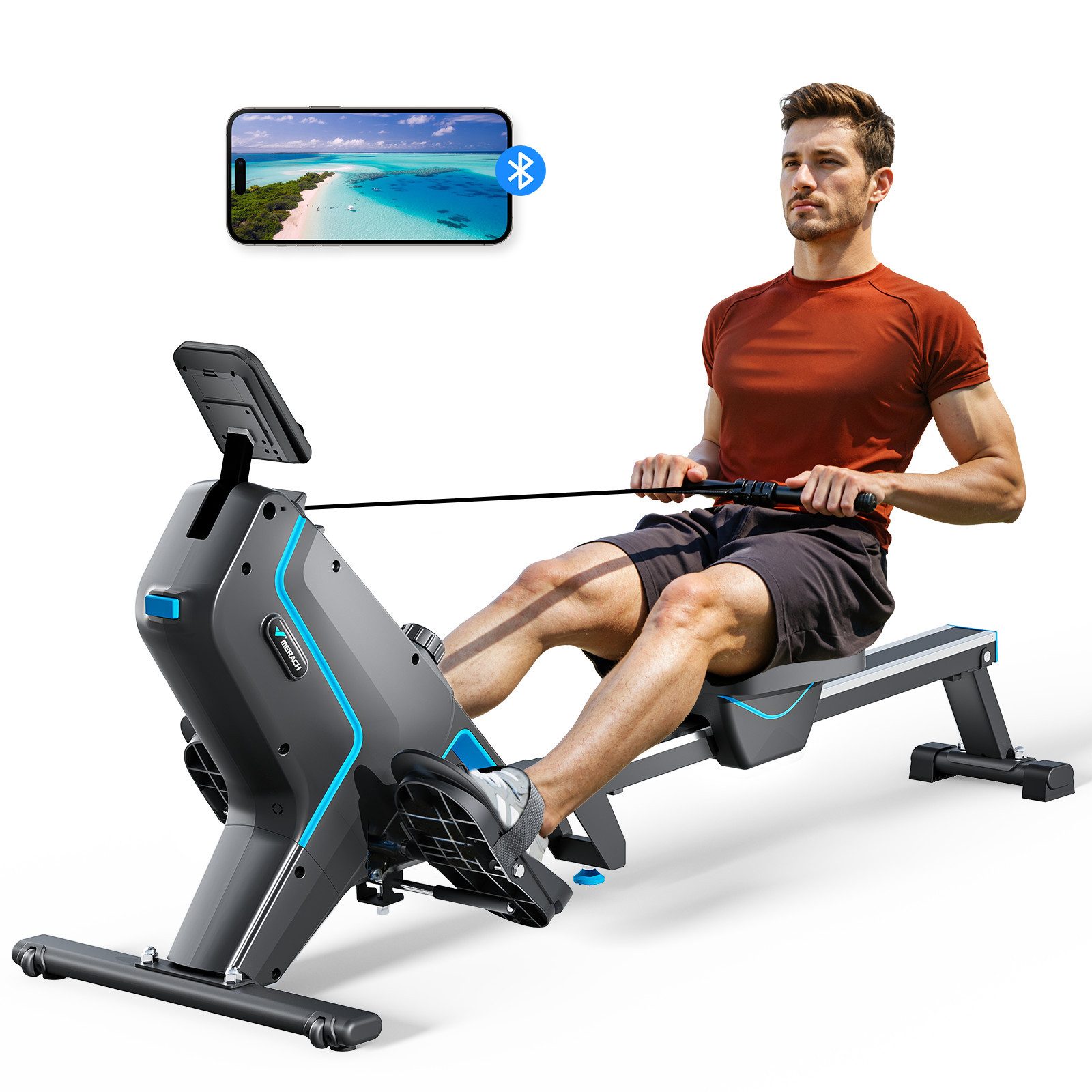 MERACH Rudergerät für Zuhause Klappbar, 16 Widerstandsstufen Rudermaschine (mit LCD-Display, leises Magnetbremssystem, Gepolsterter Sitz, mit Exklusiver Interaktiver APP und Spielen, Kinomap App-Kompatibel), Einfache Montage, Ergonomisch, Geeignet fur Ganzkorpertraining